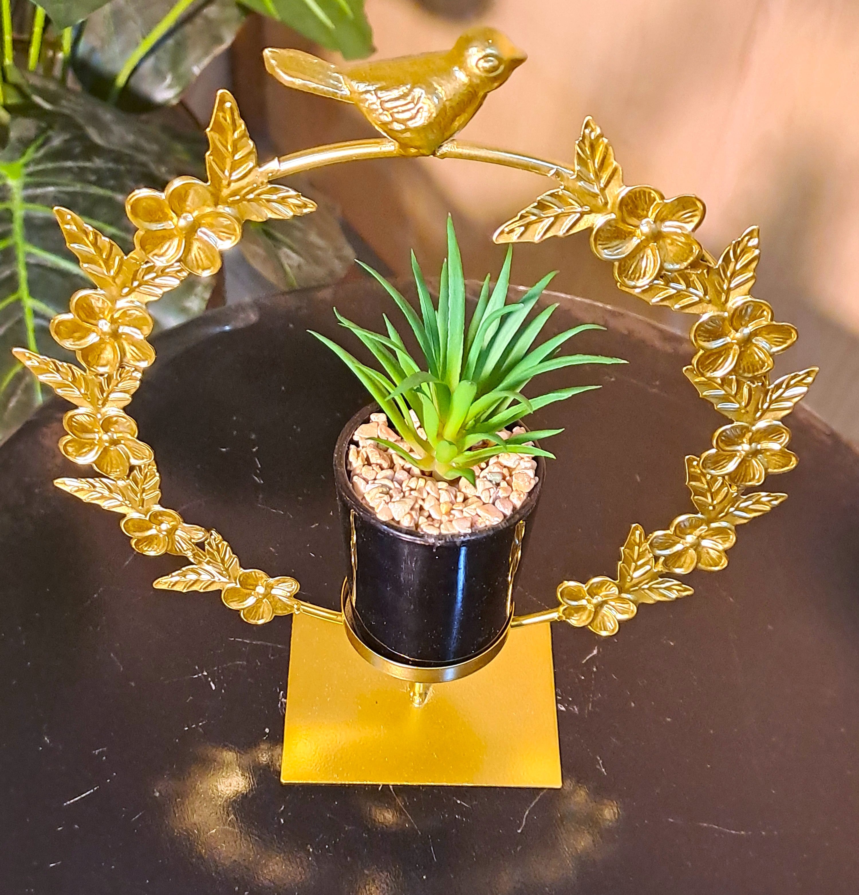 Cactus with Planter inside Round Floral Frame