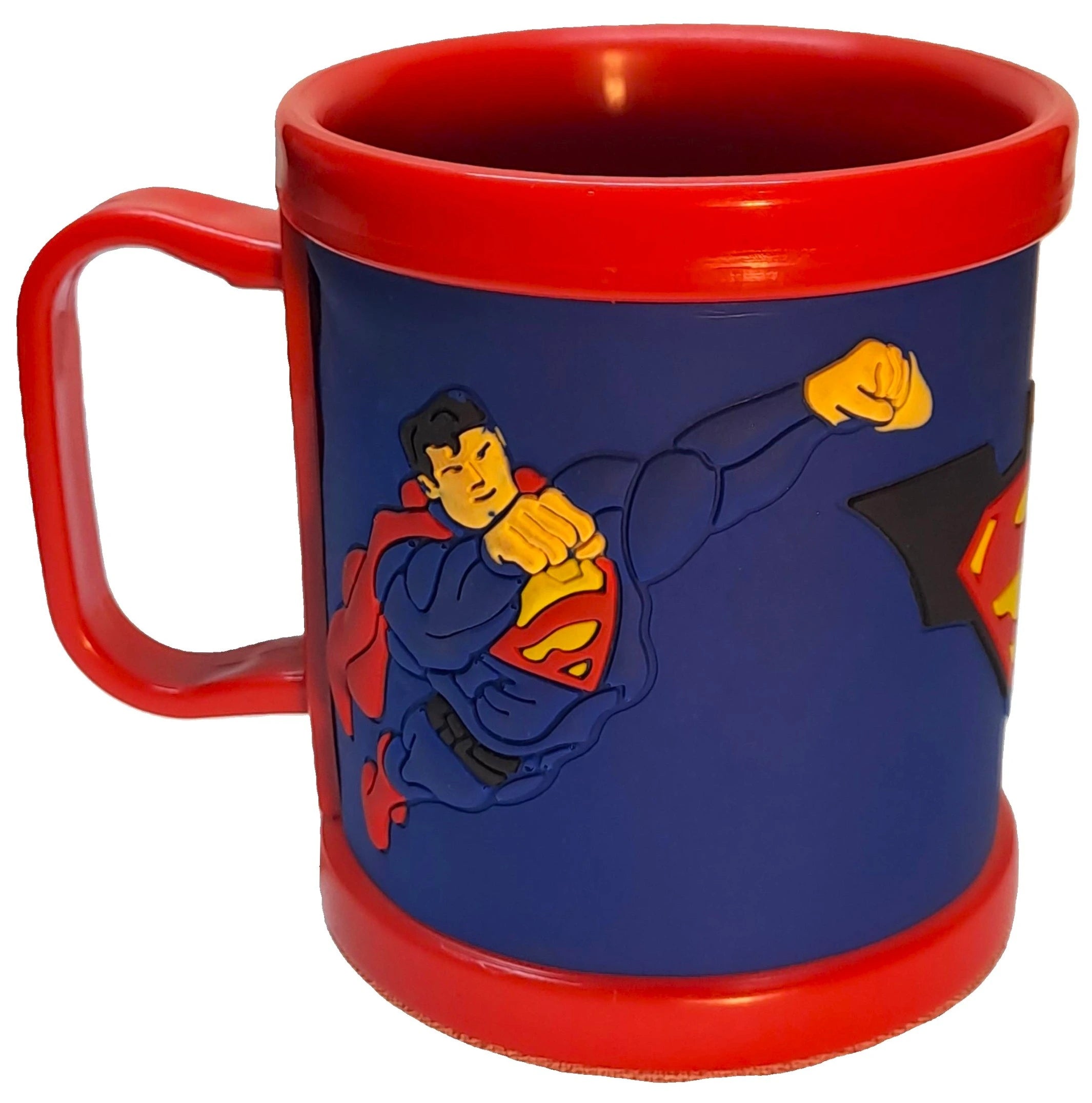 Superman Red/Blue 3D Rubber Print Embossed (Unbreakable) Plastic Mug for Milk/Juice