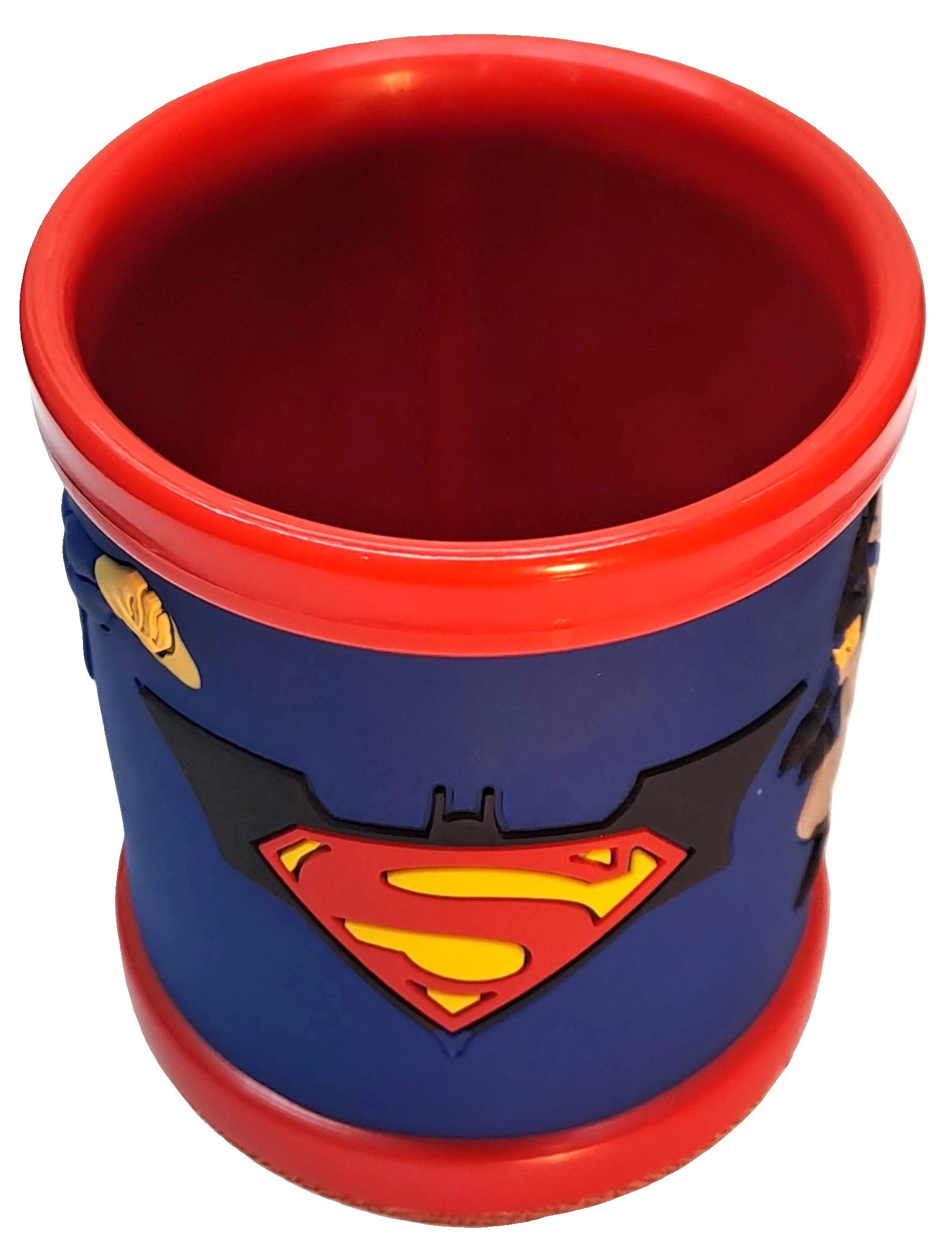 Superman Red/Blue 3D Rubber Print Embossed (Unbreakable) Plastic Mug for Milk/Juice