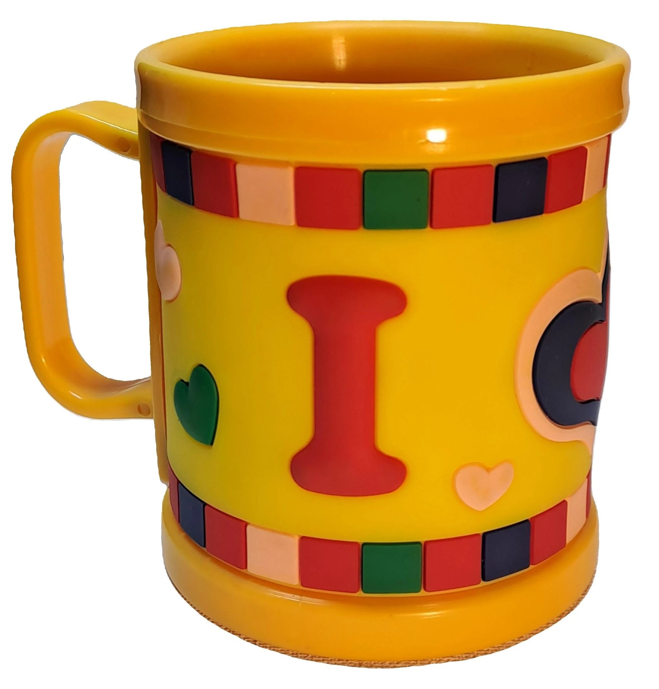 “I LOVE U” Yellow  3D Rubber Print Embossed (Unbreakable) Plastic Mug for Milk/Juice