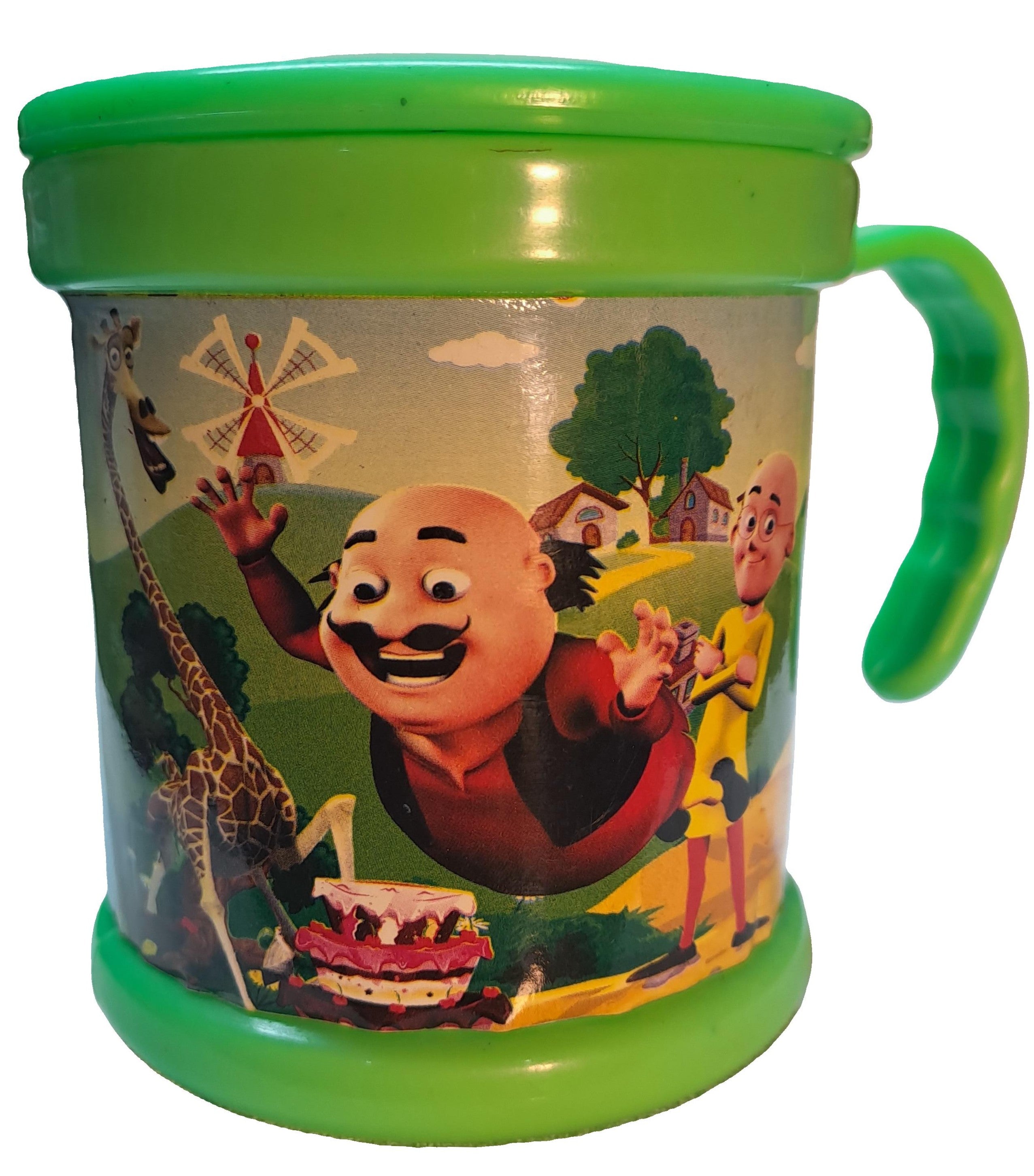 Motu Patlu Green Printed (Unbreakable) Plastic Mug with Lit for Milk/Juice