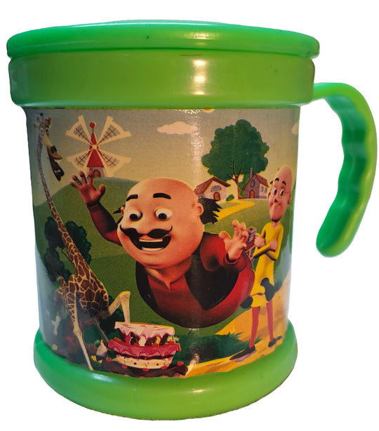 Motu Patlu Green Printed (Unbreakable) Plastic Mug with Lit for Milk/Juice
