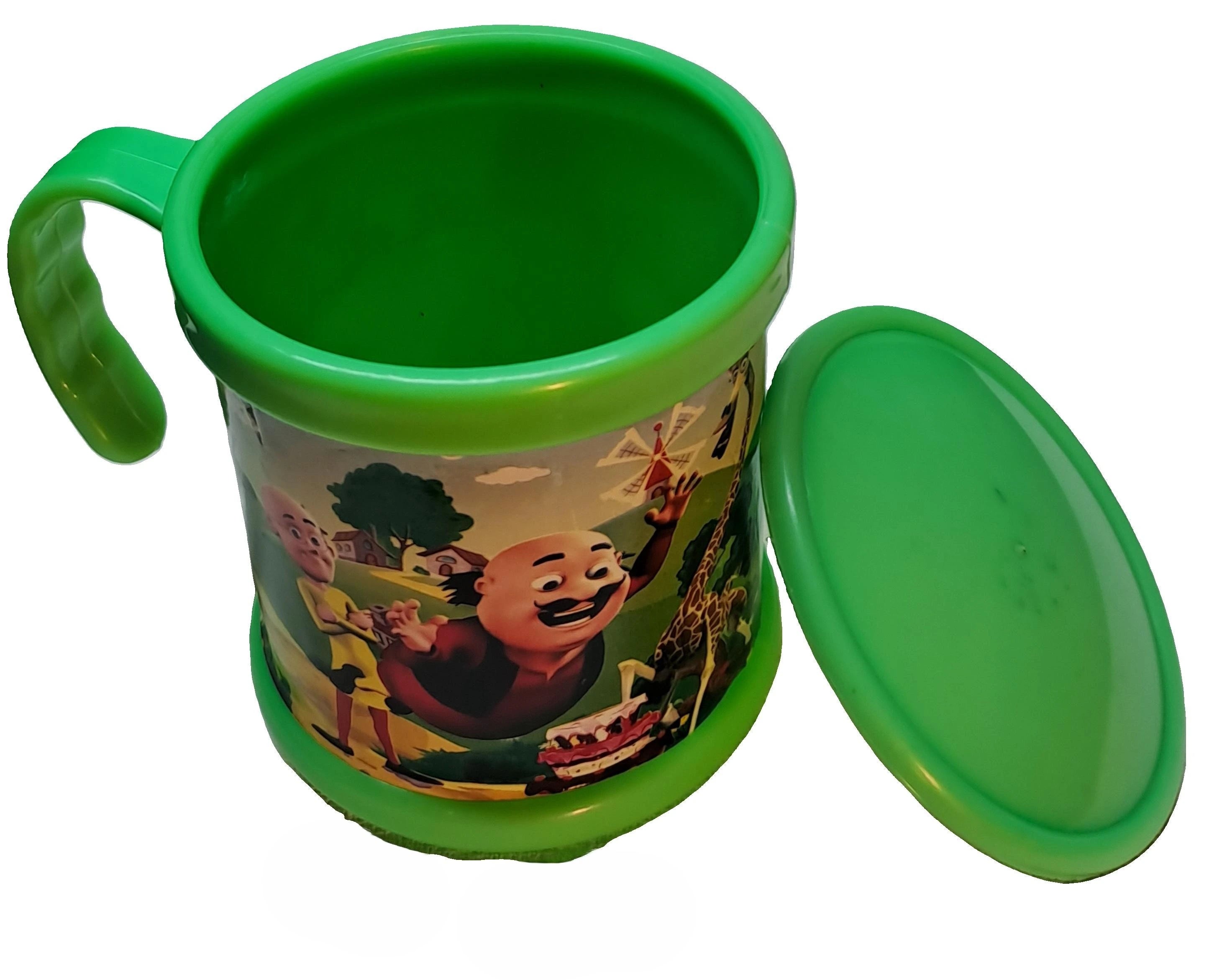 Motu Patlu Green Printed (Unbreakable) Plastic Mug with Lit for Milk/Juice