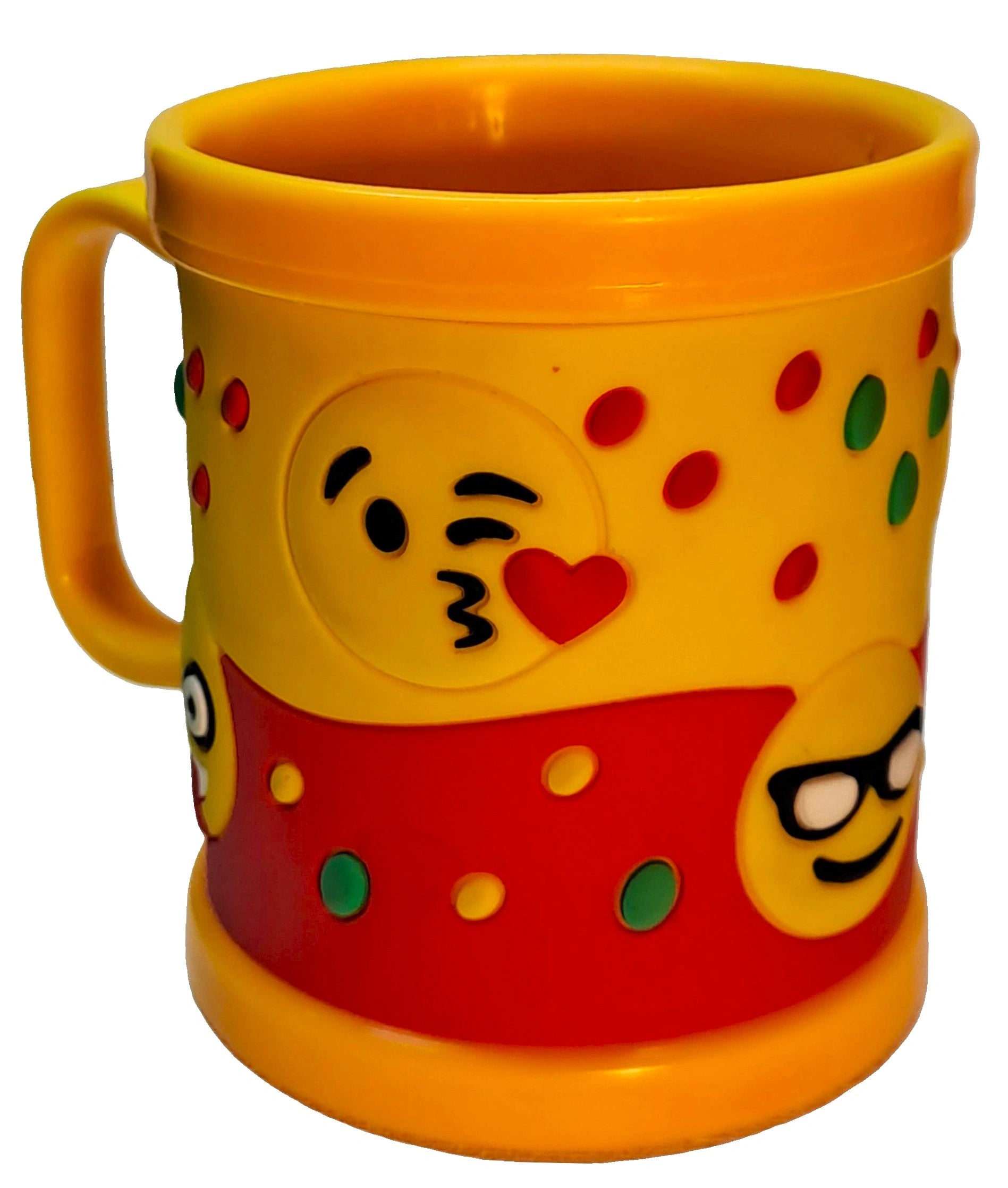 Emoji Yellow 3D Rubber Print Embossed (Unbreakable) Plastic Mug for Milk/Juice