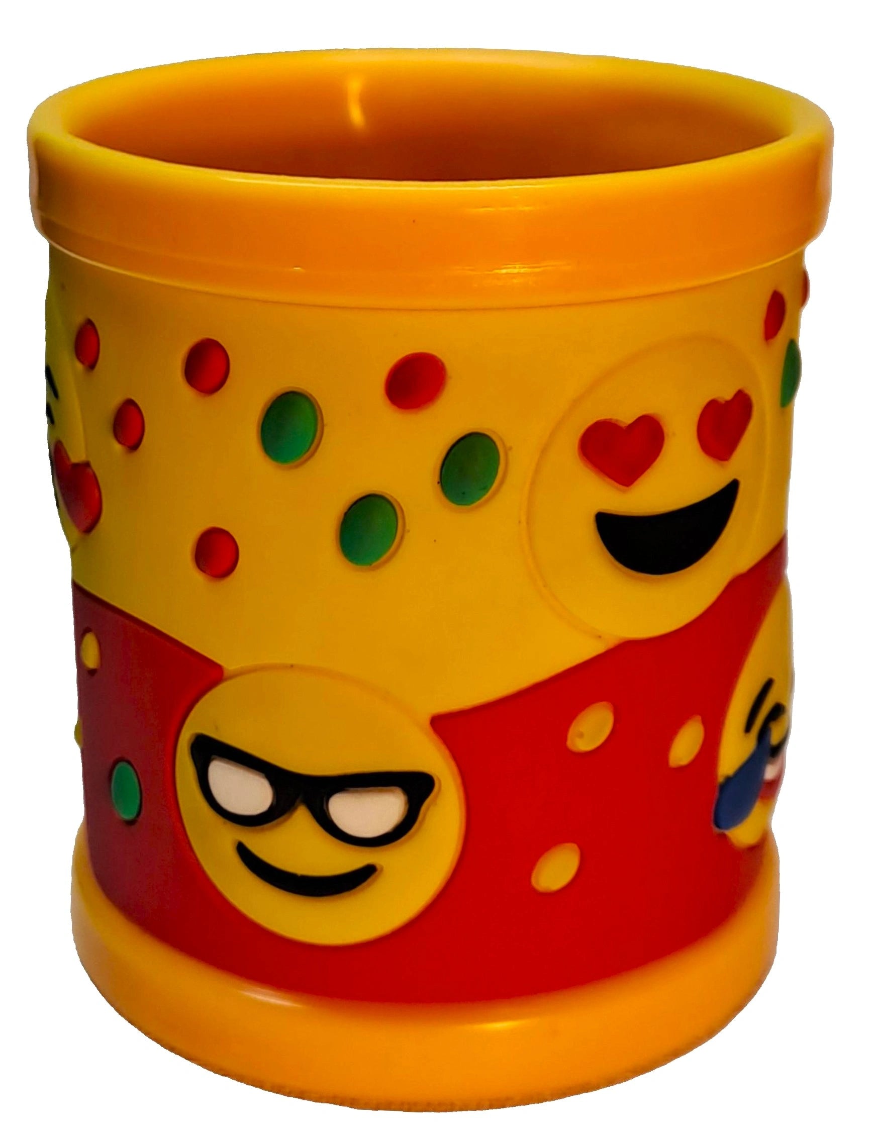 Emoji Yellow 3D Rubber Print Embossed (Unbreakable) Plastic Mug for Milk/Juice
