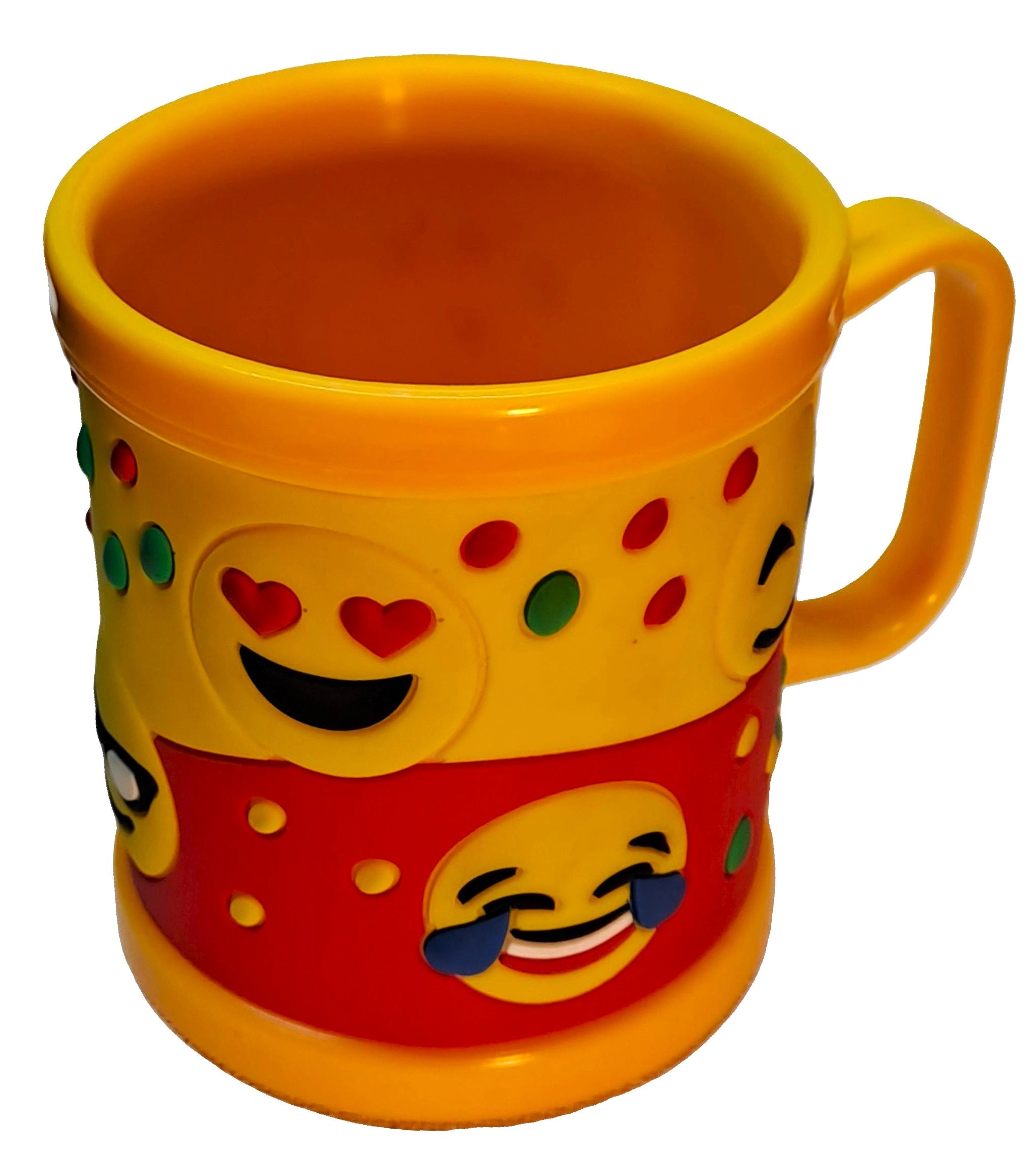 Emoji Yellow 3D Rubber Print Embossed (Unbreakable) Plastic Mug for Milk/Juice