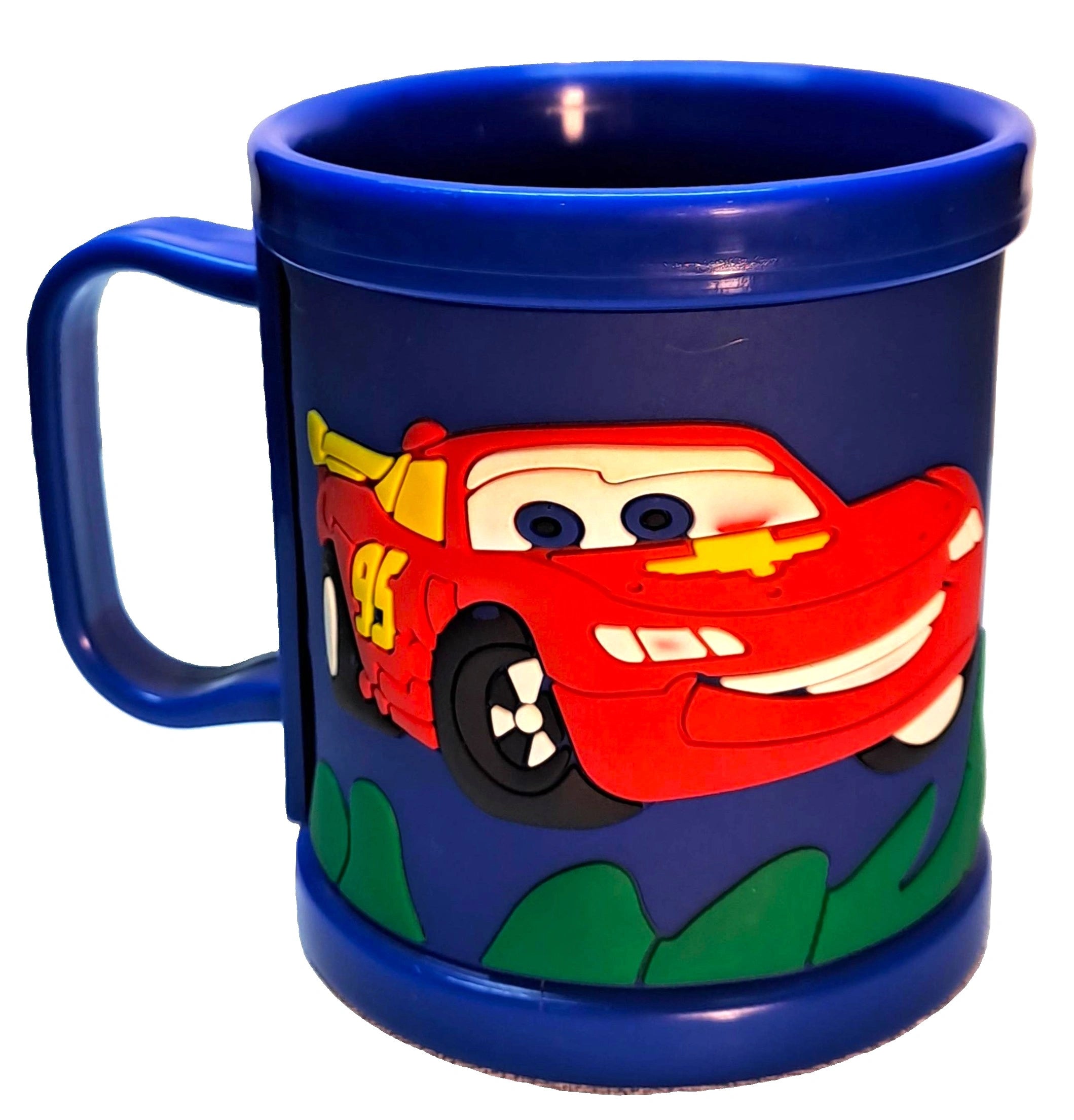 Mcqueen Cars Blue 3D Rubber Print Embossed (Unbreakable) Plastic Mug for Milk/Juice