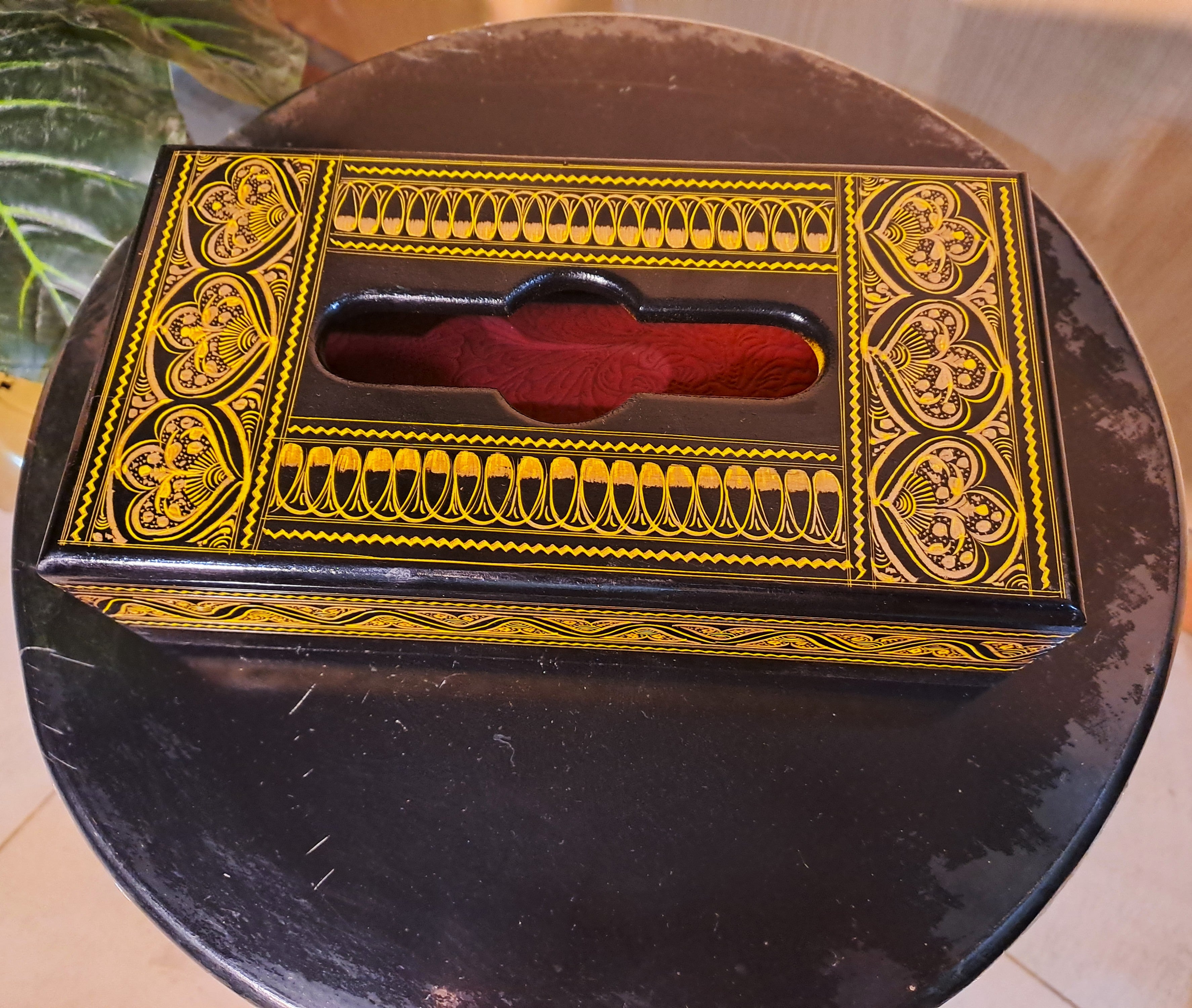 Golden-Black Naqshi Wooden Tissue Box