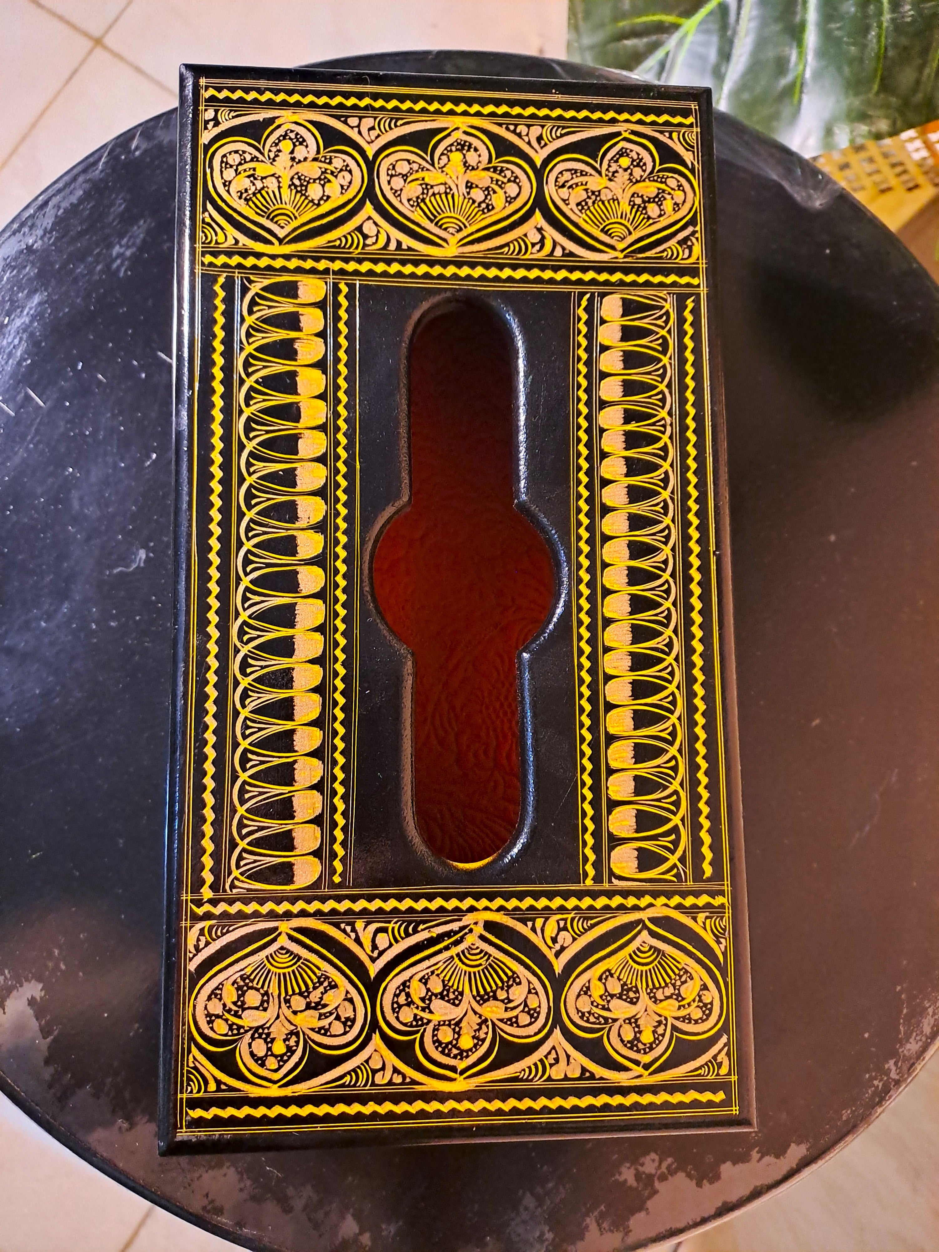 Golden-Black Naqshi Wooden Tissue Box