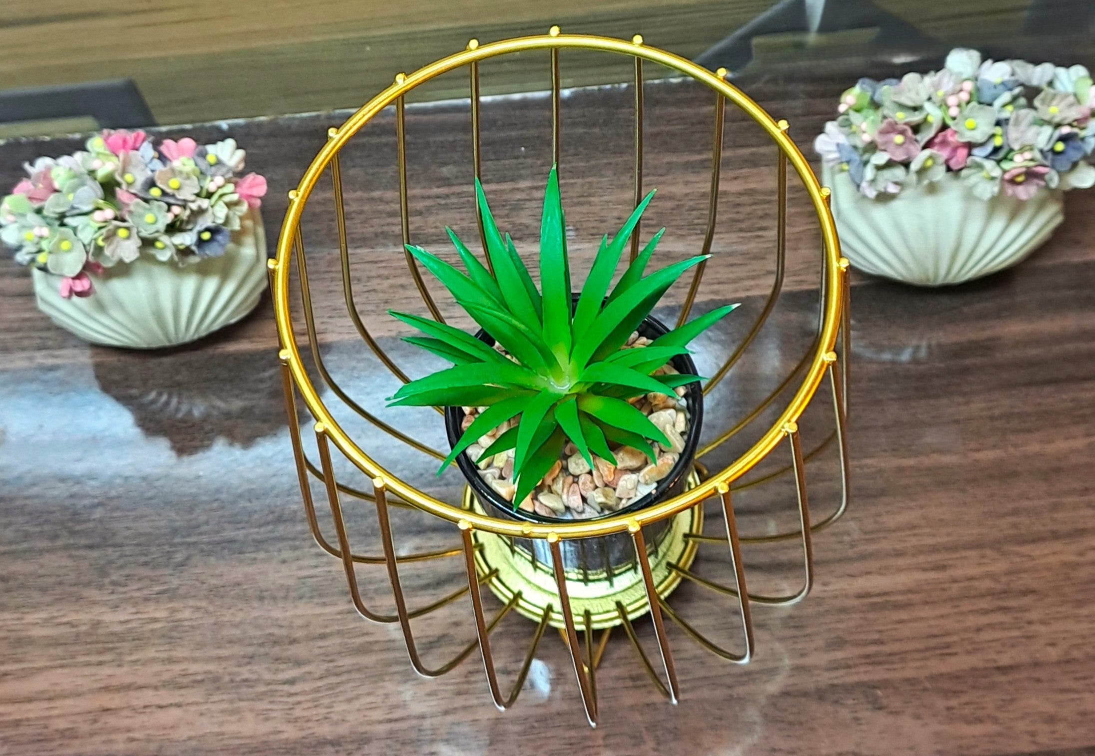 Cactus with Planter inside Acute Metallic Structure