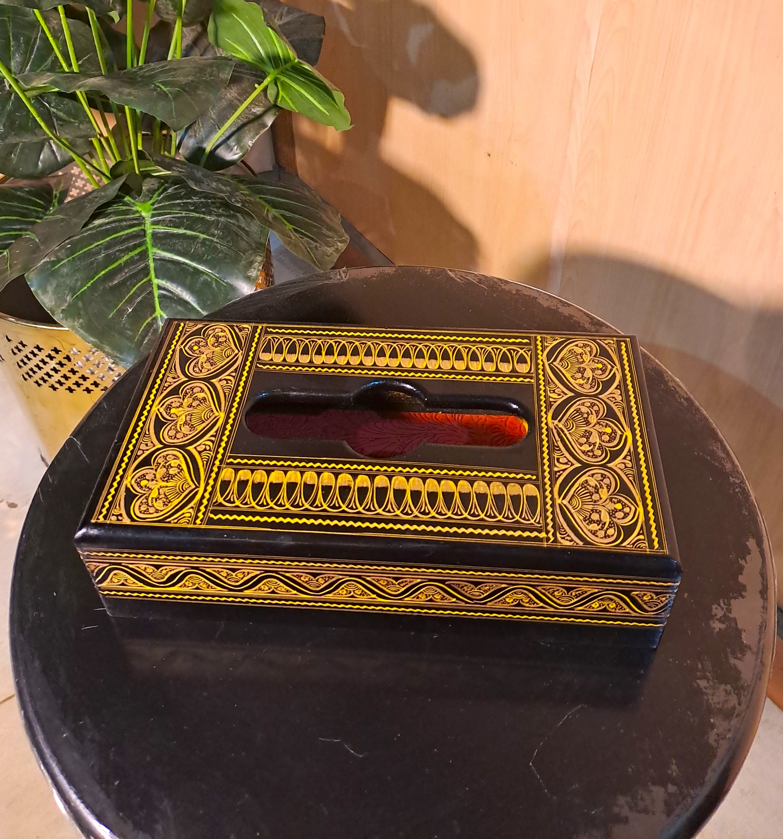 Golden-Black Naqshi Wooden Tissue Box