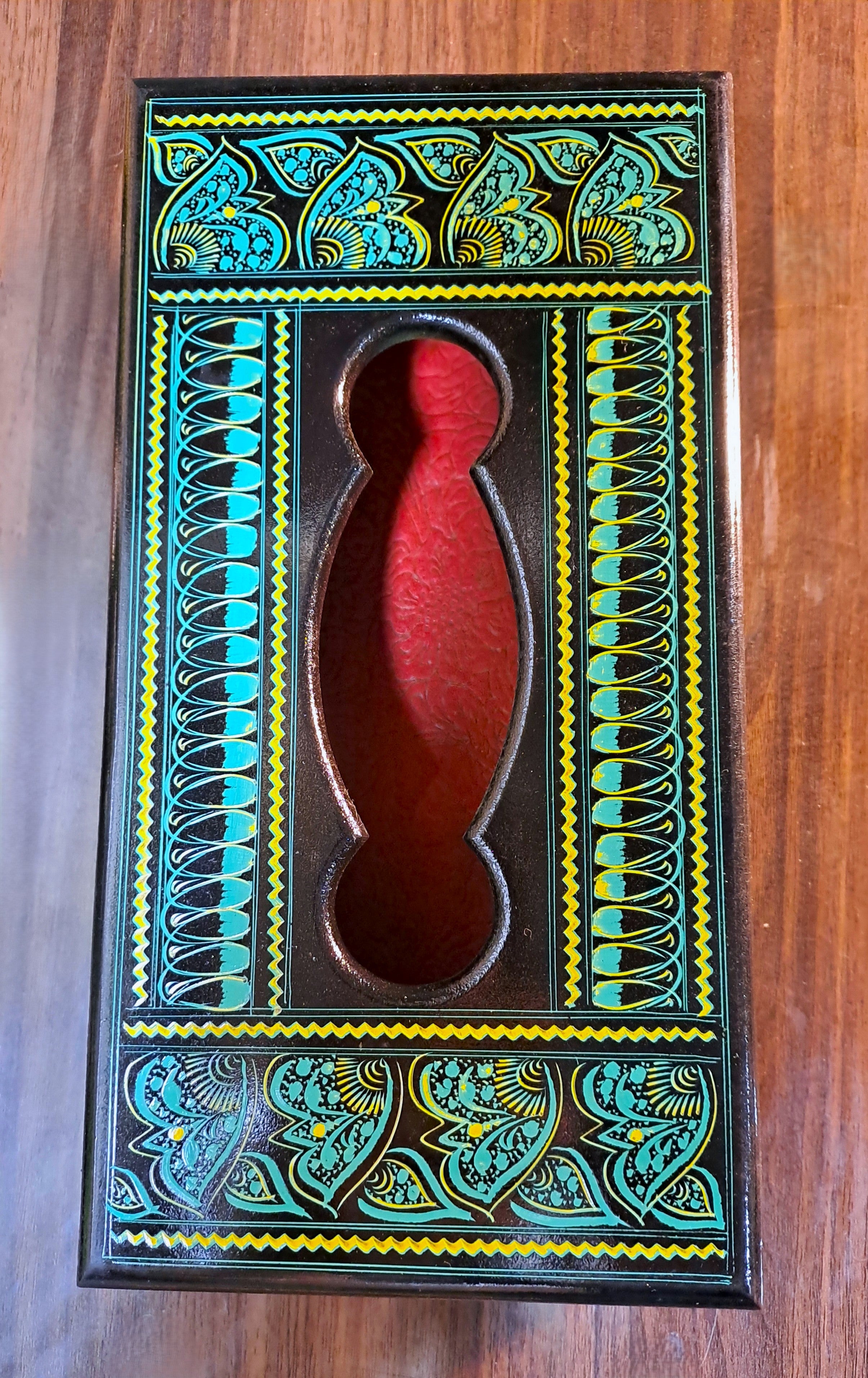Turquoise-Black Naqshi Wooden Tissue Box