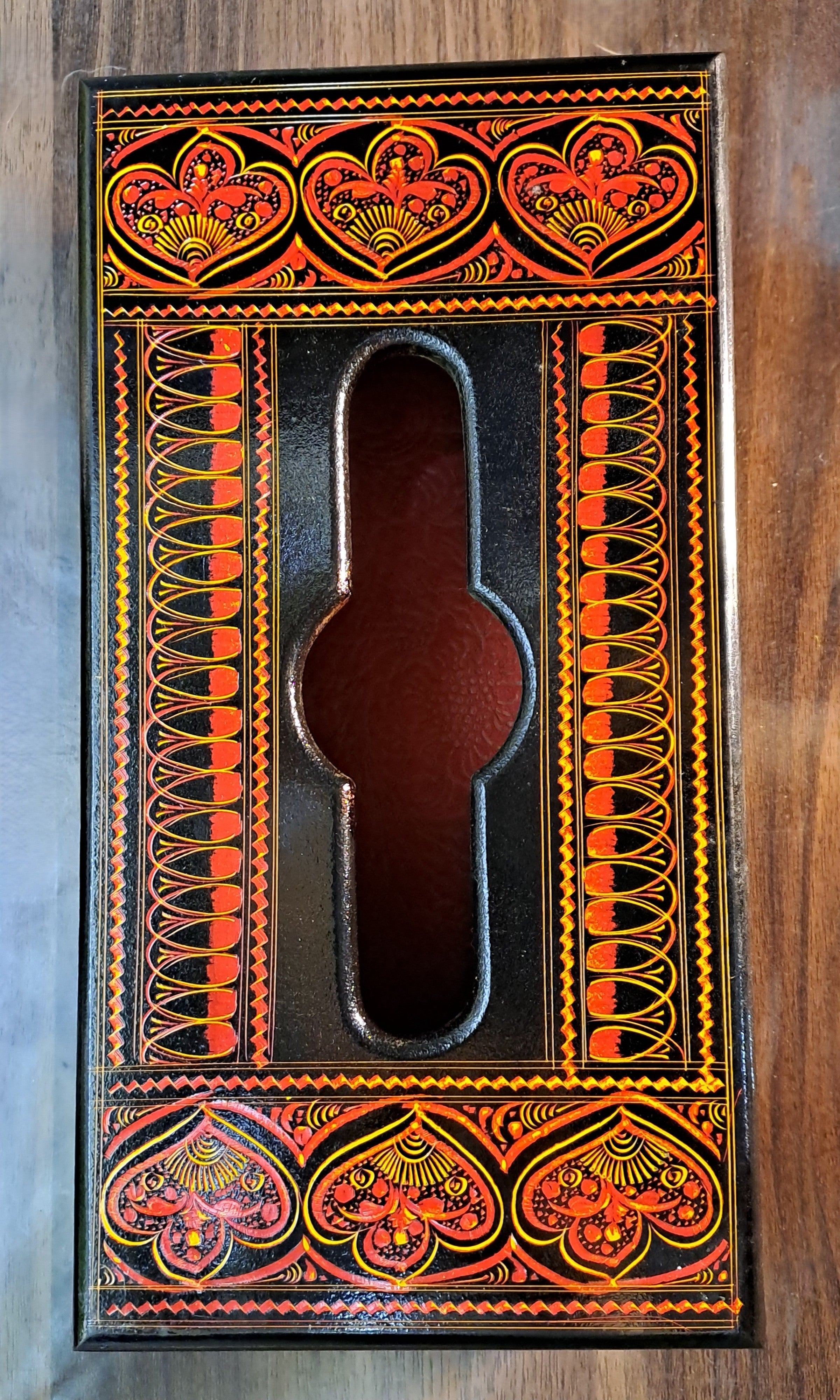 Red-Black Naqshi Wooden Tissue Box