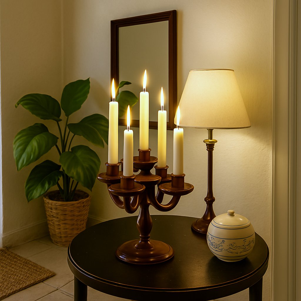 Handcrafted Wooden Candle Stand with 5 Holders (without candles)