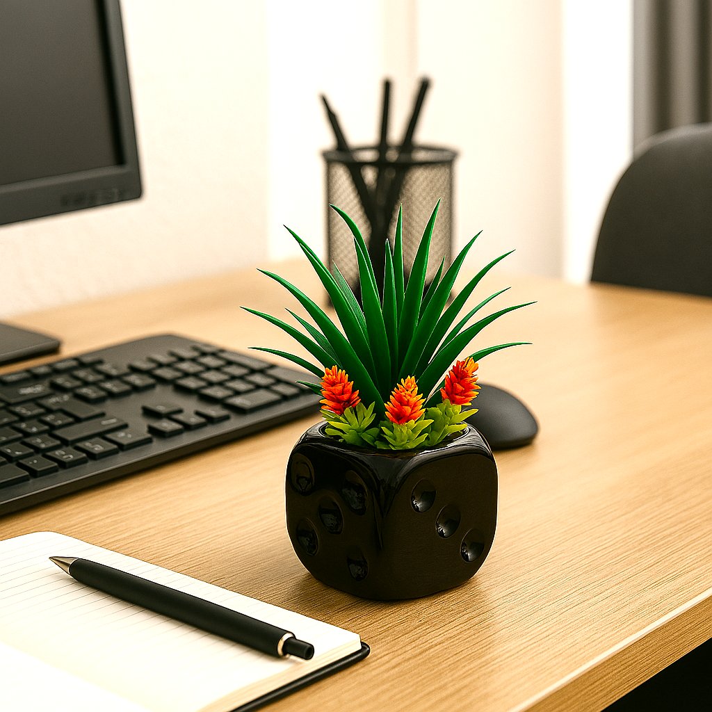Black Ceramics Pot (Square Shape) with artificial Plants