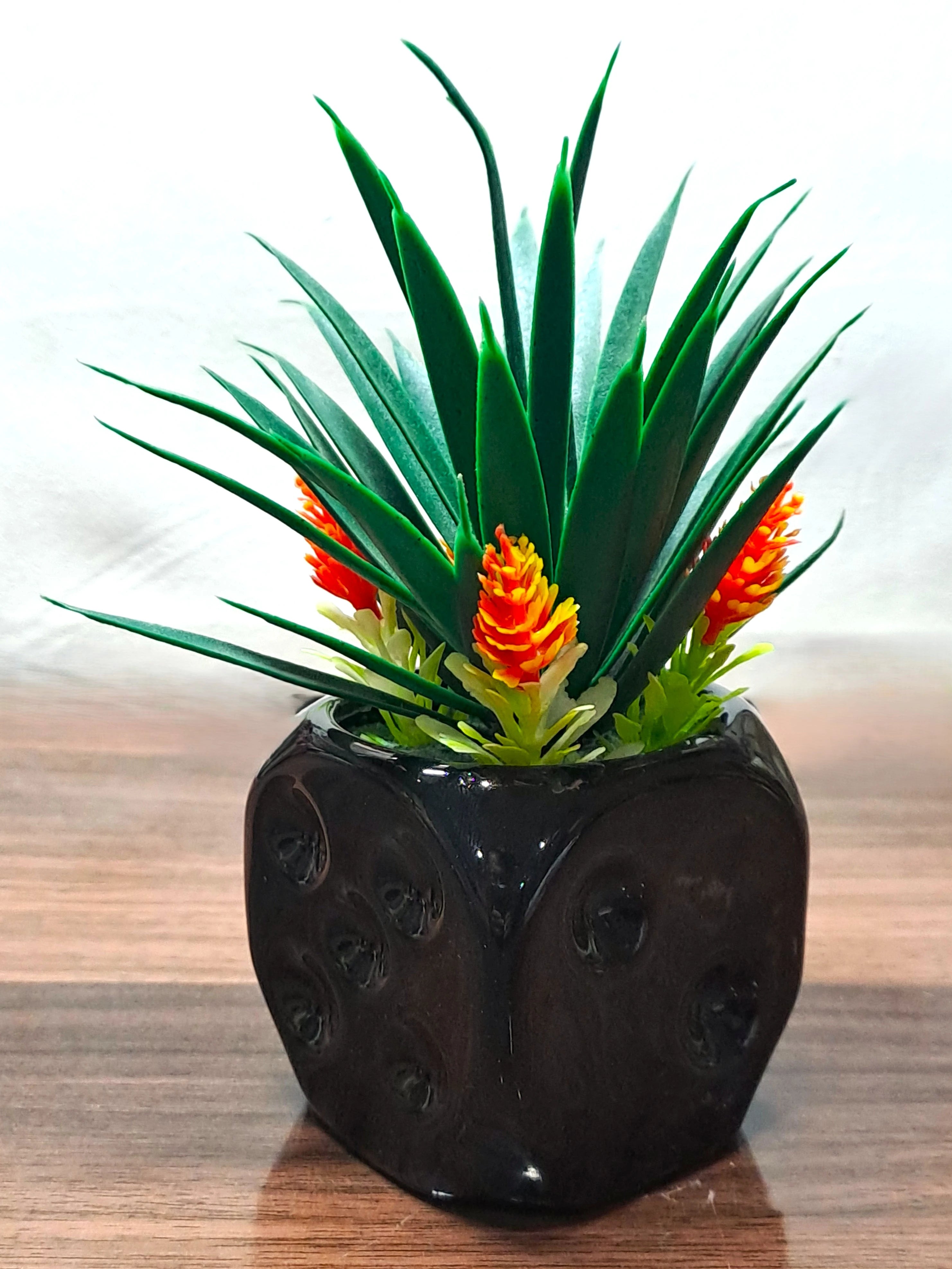 Black Ceramics Pot (Square Shape) with artificial Plants