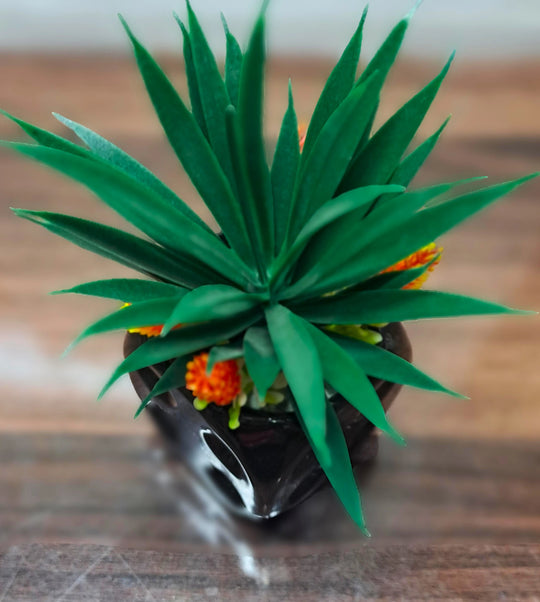 Black Ceramics Pot (Square Shape) with artificial Plants