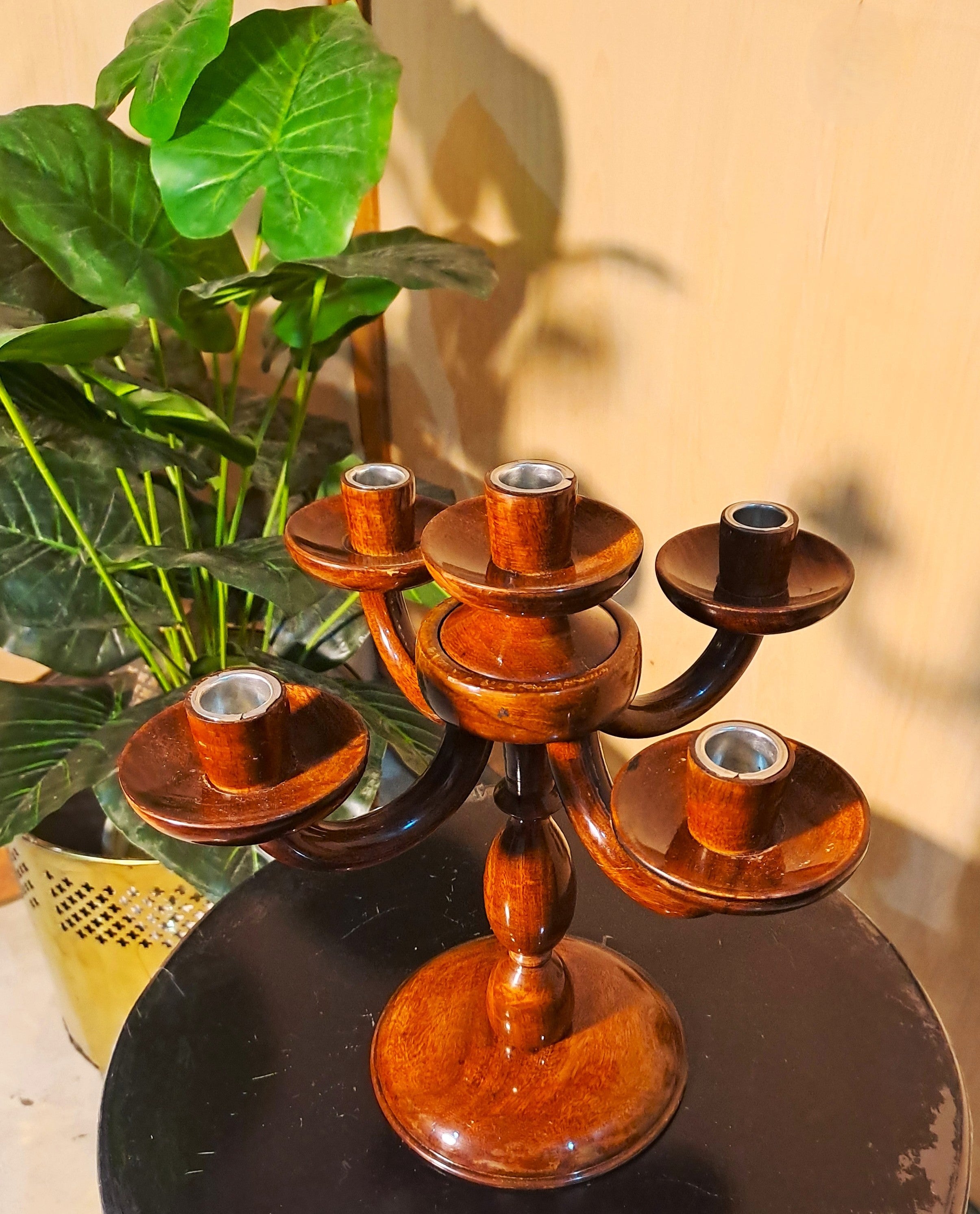 Handcrafted Wooden Candle Stand with 5 Holders