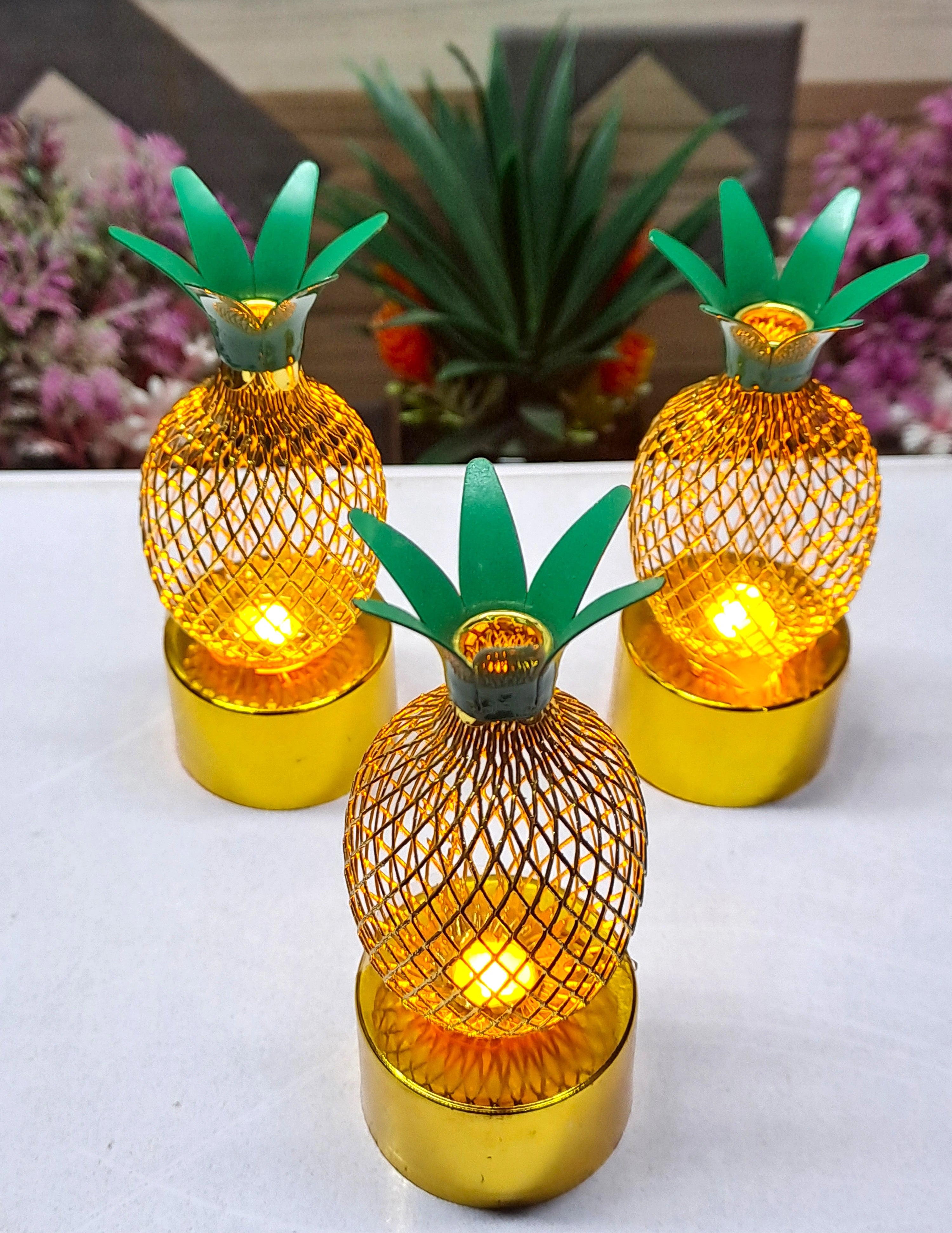 Pineapple Shape Flameless Golden LED Candle (Set of 3 Candles)