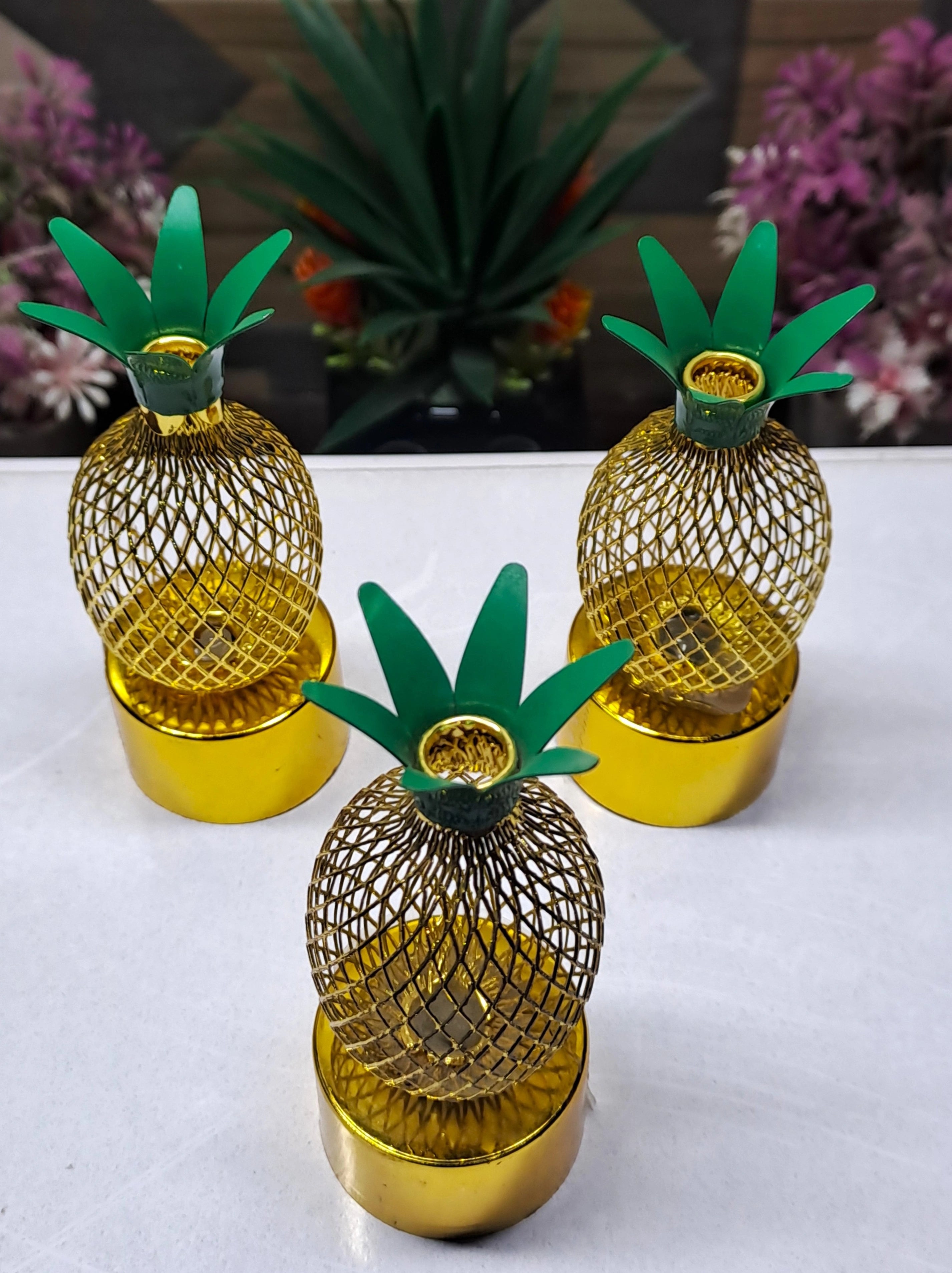 Pineapple Shape Flameless Golden LED Candle (Set of 3 Candles)