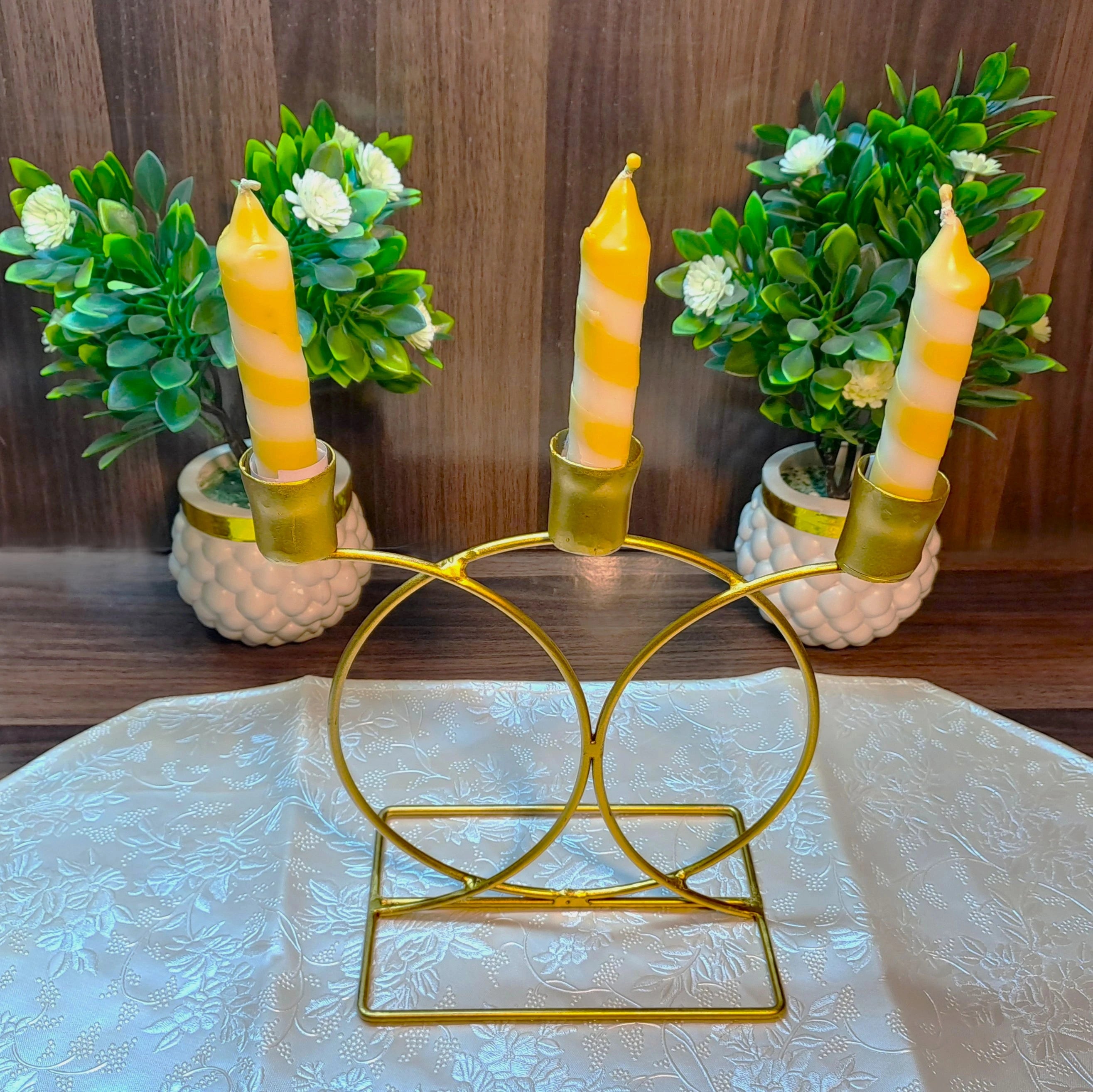 Golden Metallic Grand Candle Stand with 3 Candle Holders (without candles)
