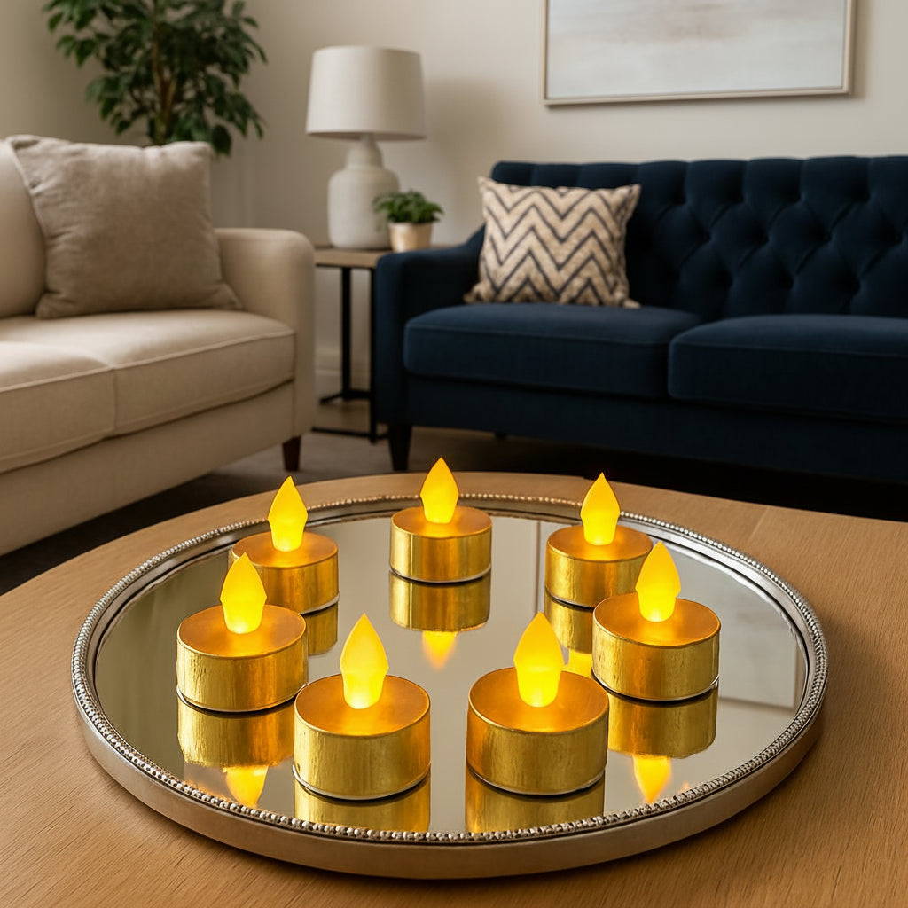 Golden Round Shape Flameless LED Candles (Set of 6 Candles)