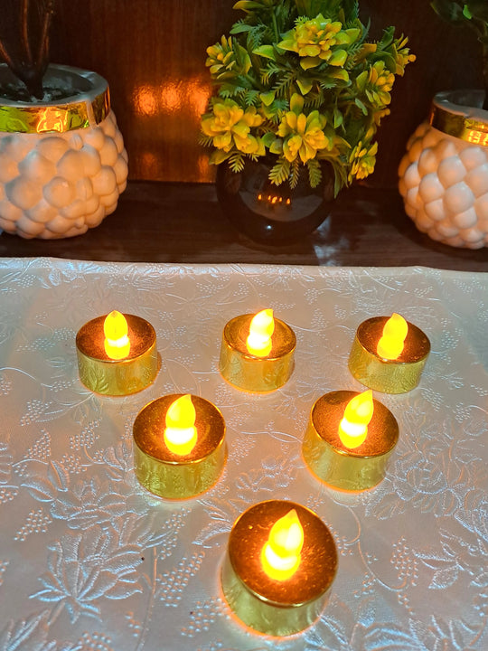 Golden Round Shape Flameless LED Candles (Set of 6 Candles)