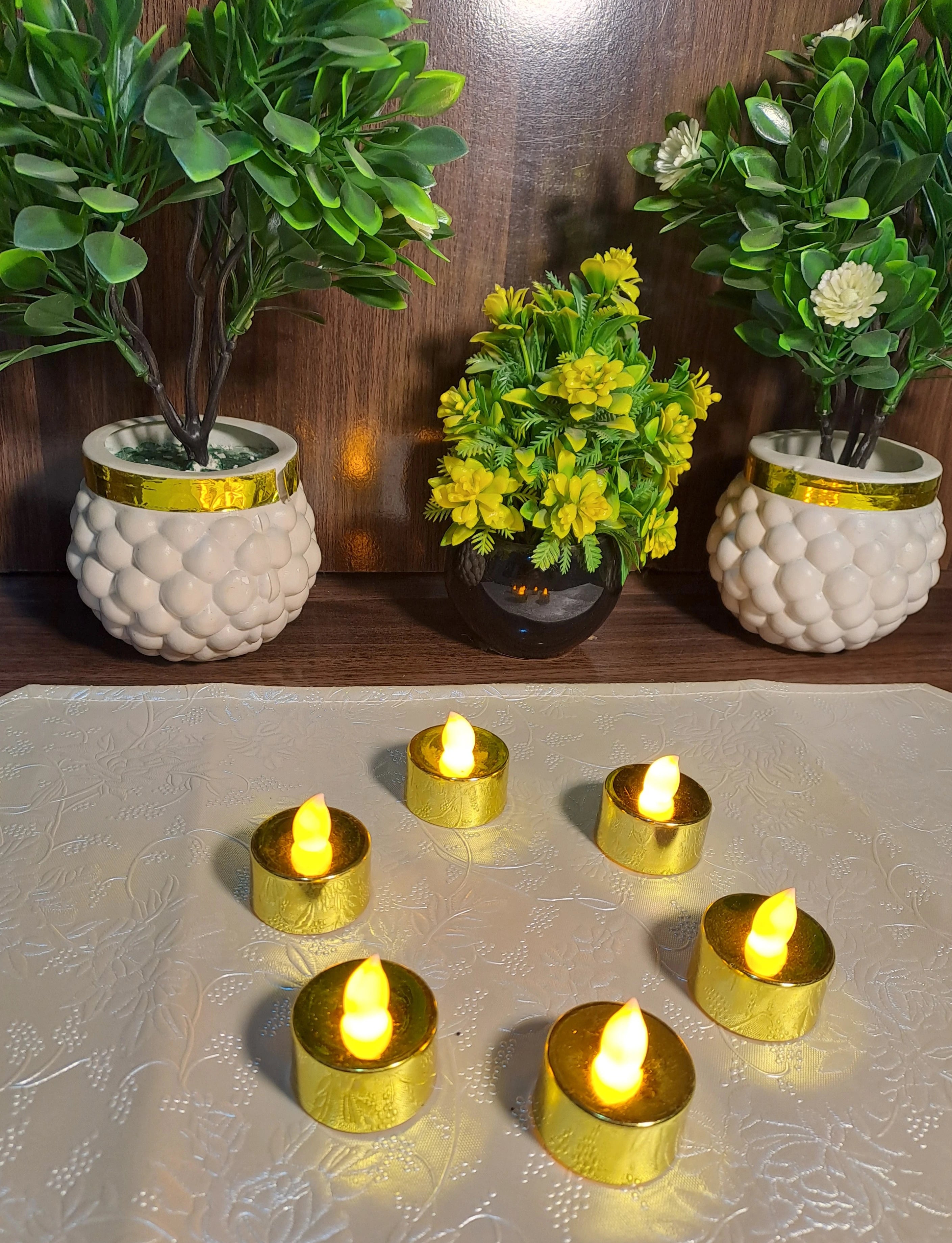 Golden Round Shape Flameless LED Candles (Set of 6 Candles)