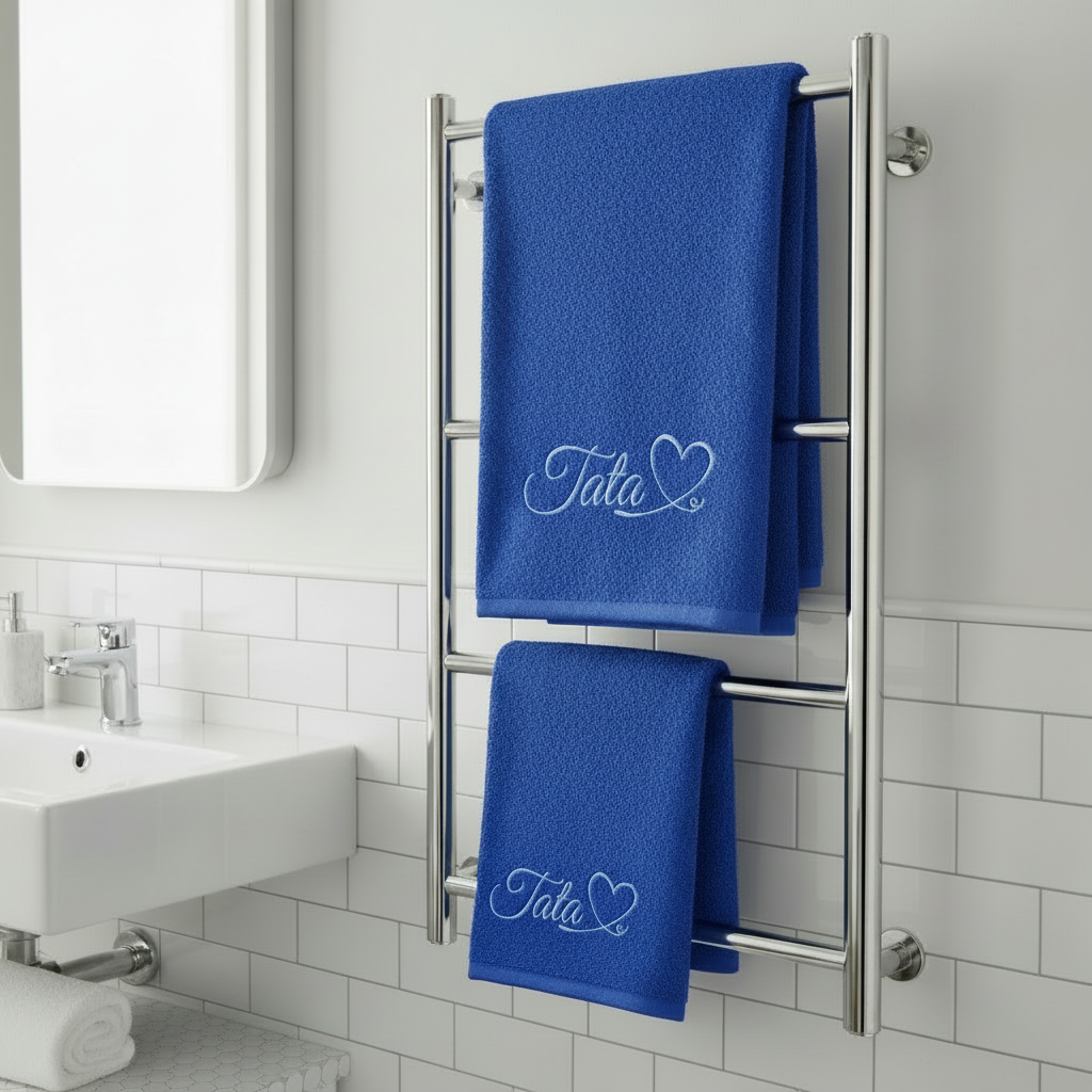 2-PCS Embroidered (Monograms) Royal Blue Towels Set
