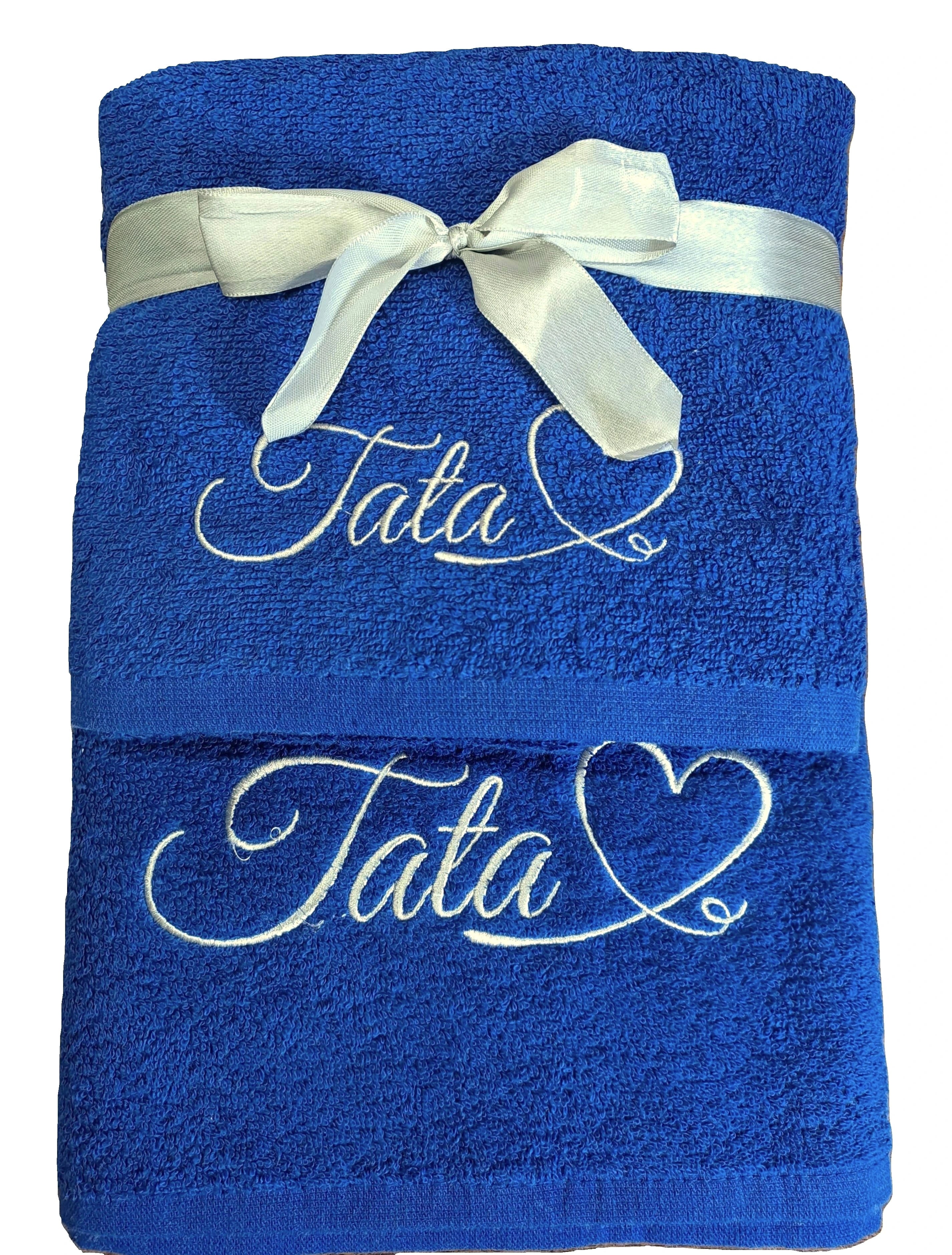 2-PCS Embroidered (Monograms) Royal Blue Towels Set