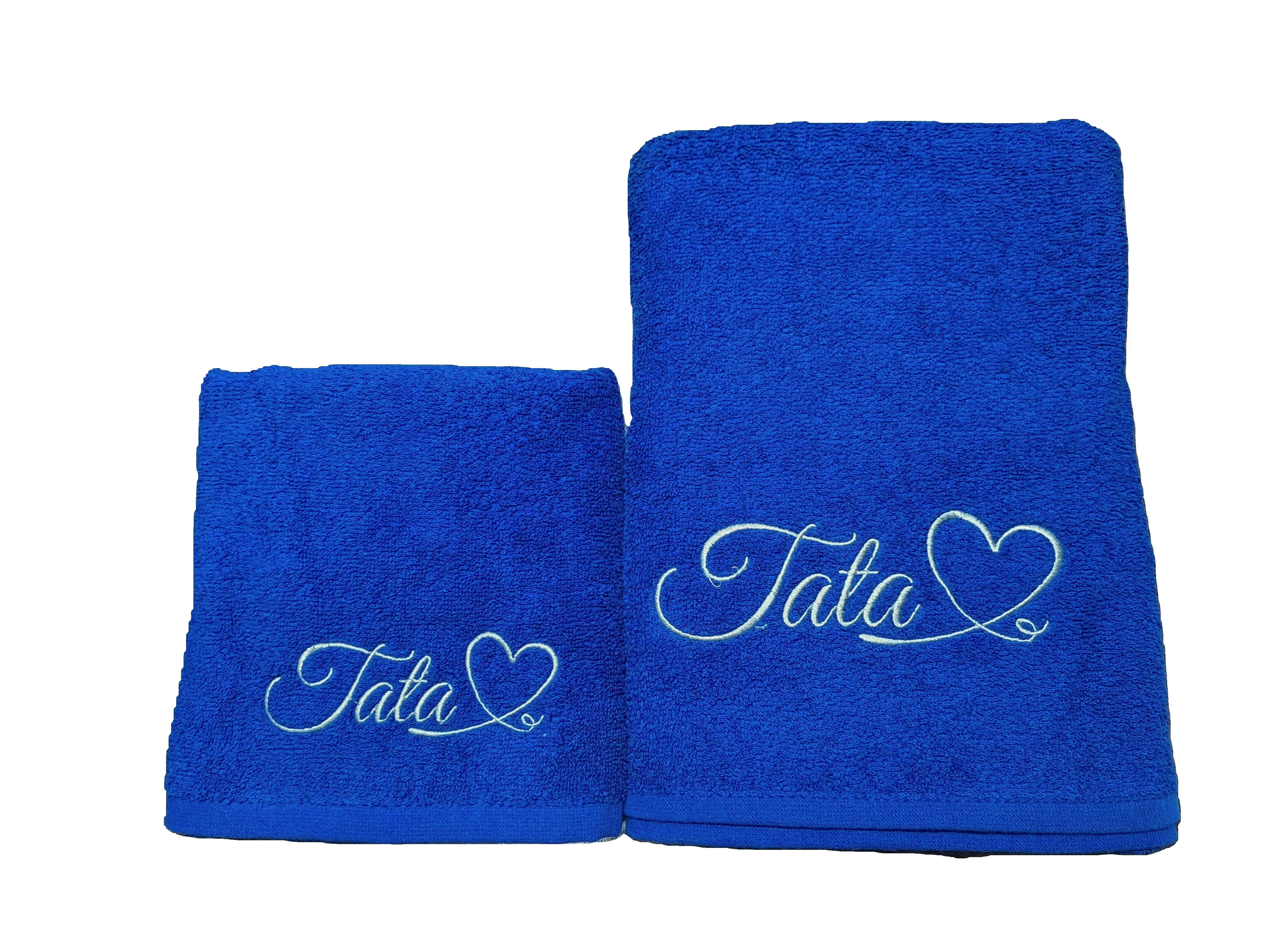 2-PCS Embroidered (Monograms) Royal Blue Towels Set