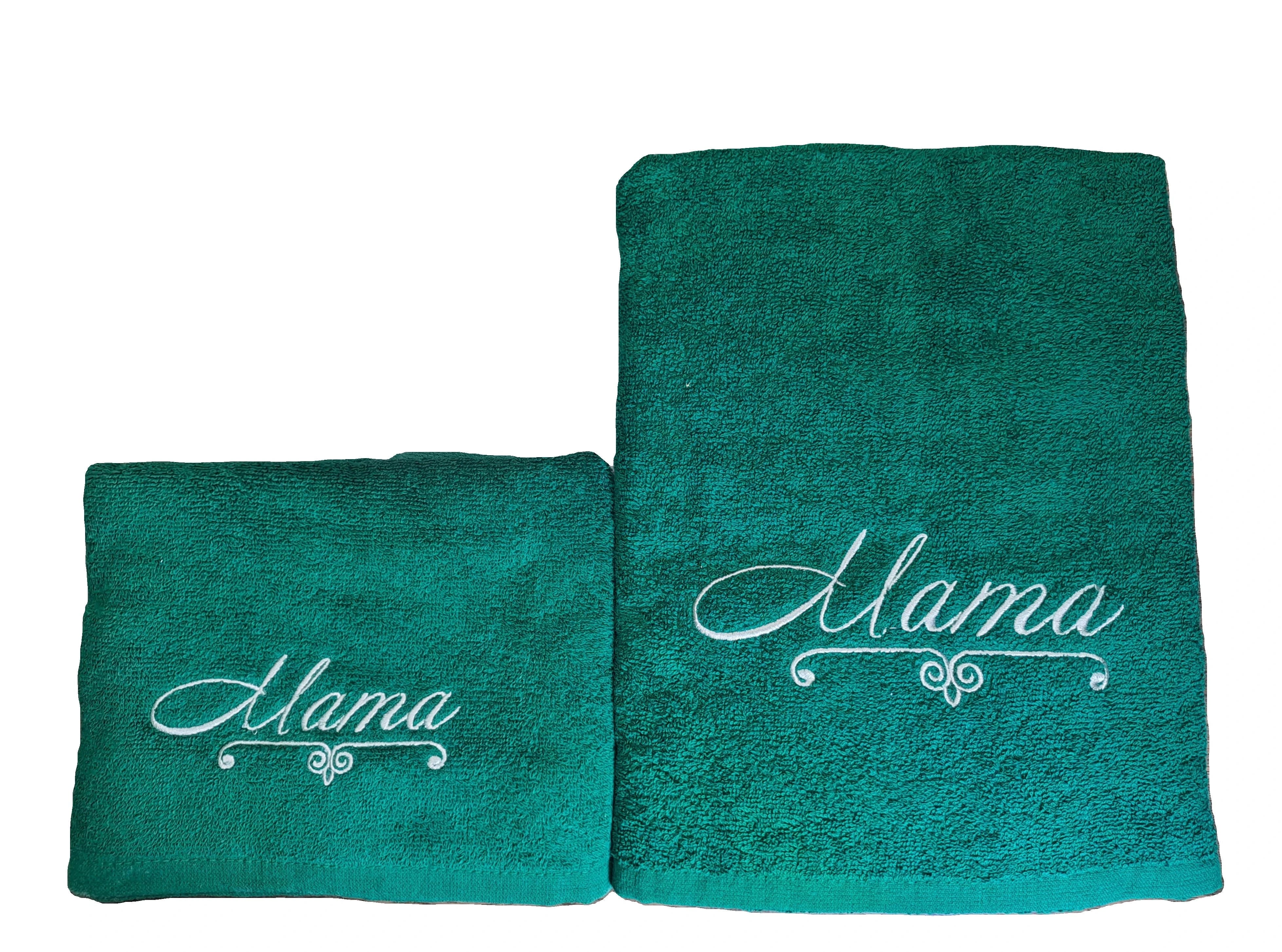 2-PCS Embroidered (Monograms) Green Towels Set(01 Bath Towel & 01 Hand Towel)