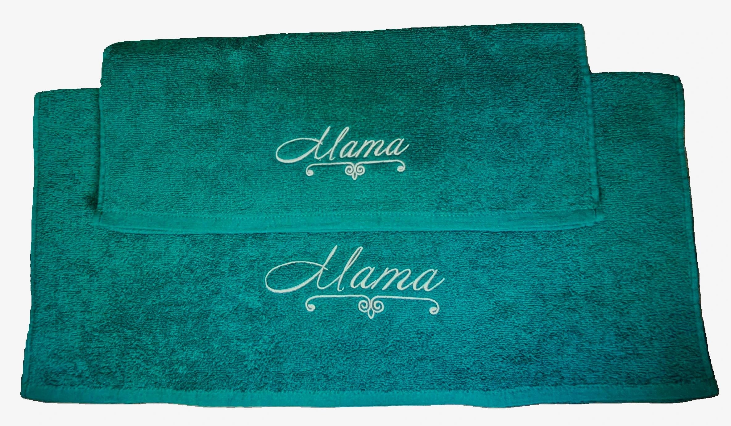 2-PCS Embroidered (Monograms) Green Towels Set(01 Bath Towel & 01 Hand Towel)