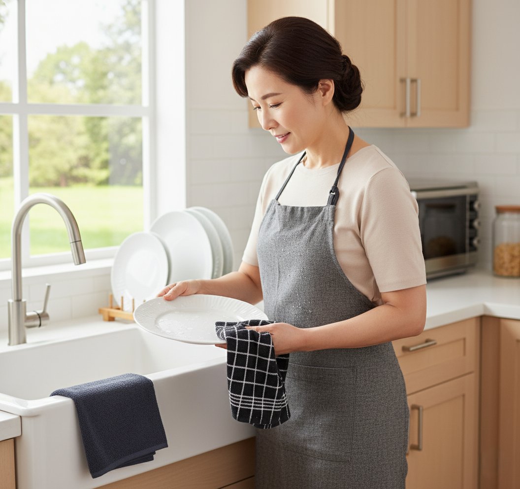 2-PCS Black Kitchen Towels Set (01 Yarn Dyed Check Towel & 01 Plain Dyed Towel)