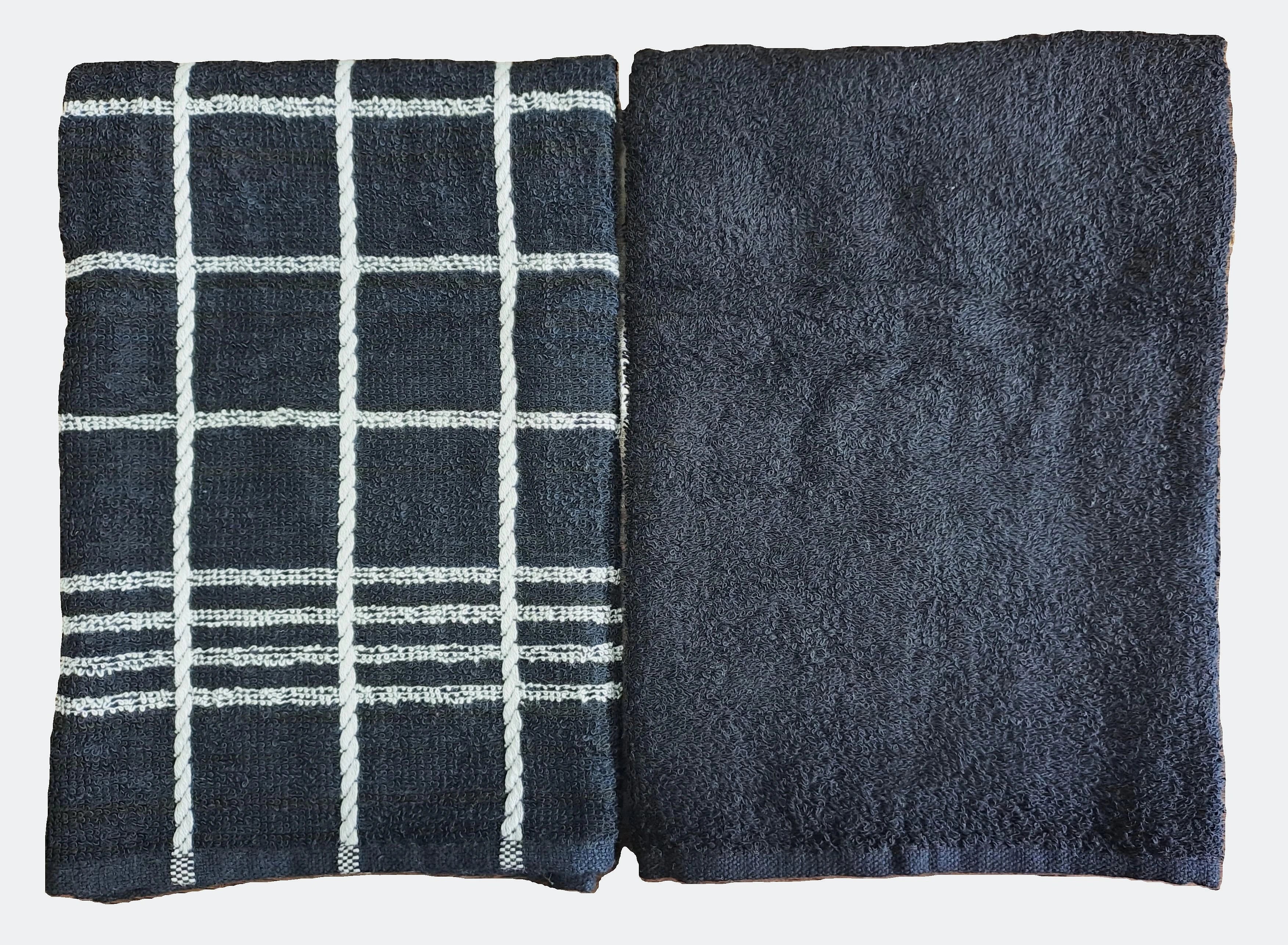 2-PCS Black Kitchen Towels Set (01 Yarn Dyed Check Towel & 01 Plain Dyed Towel)