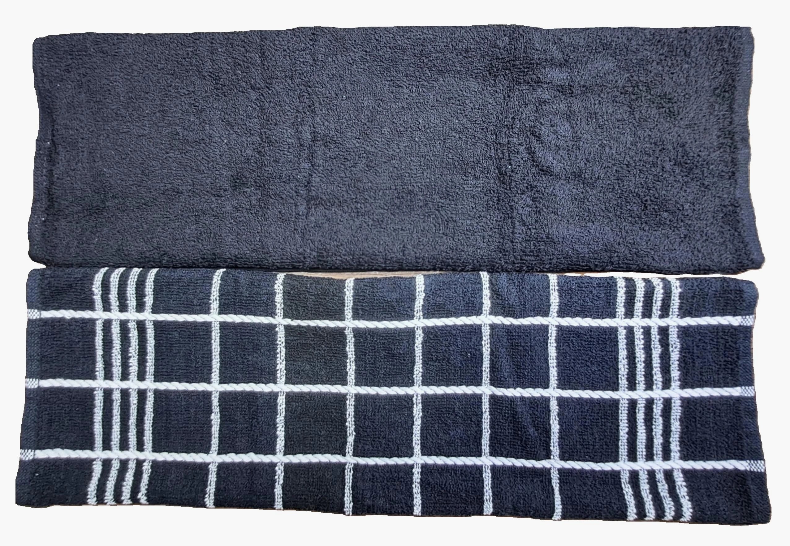 2-PCS Black Kitchen Towels Set (01 Yarn Dyed Check Towel & 01 Plain Dyed Towel)
