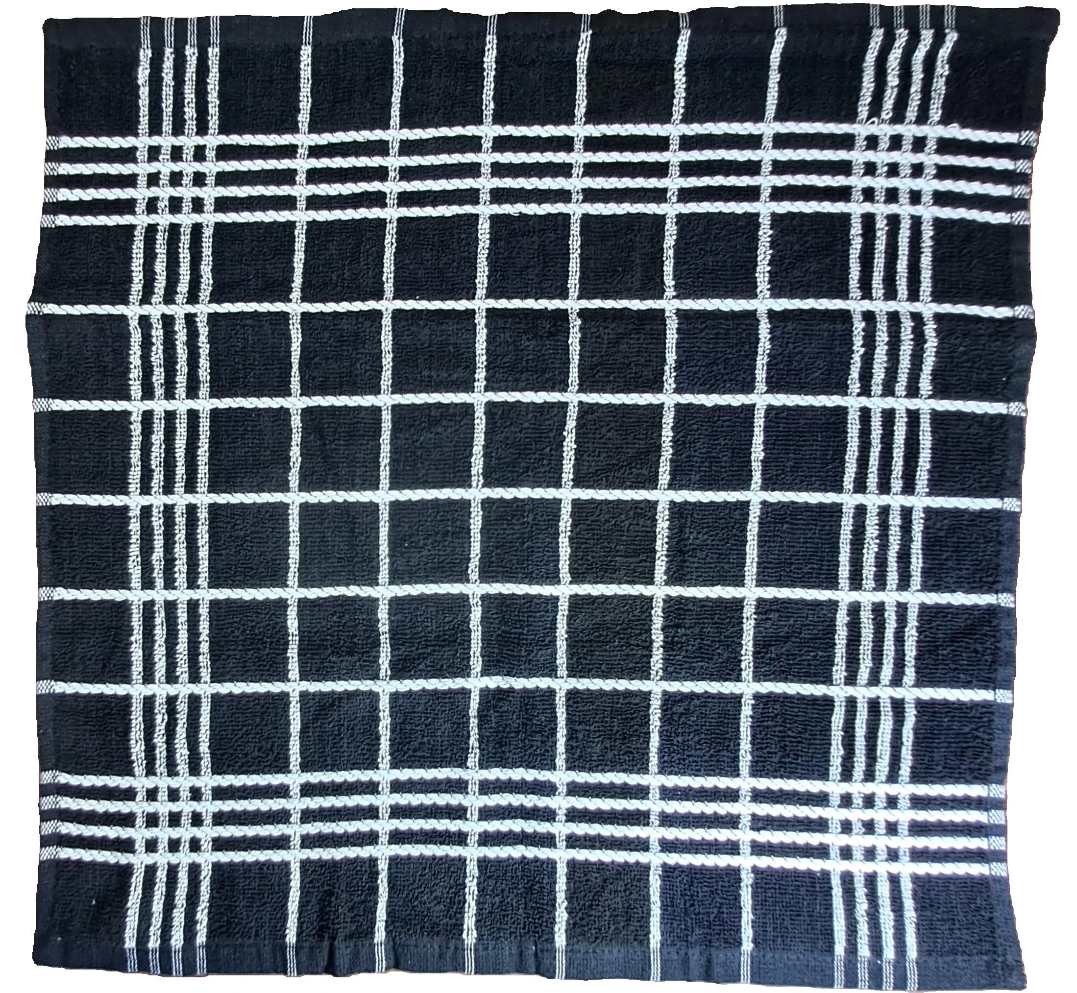 2-PCS Black Kitchen Towels Set (01 Yarn Dyed Check Towel & 01 Plain Dyed Towel)