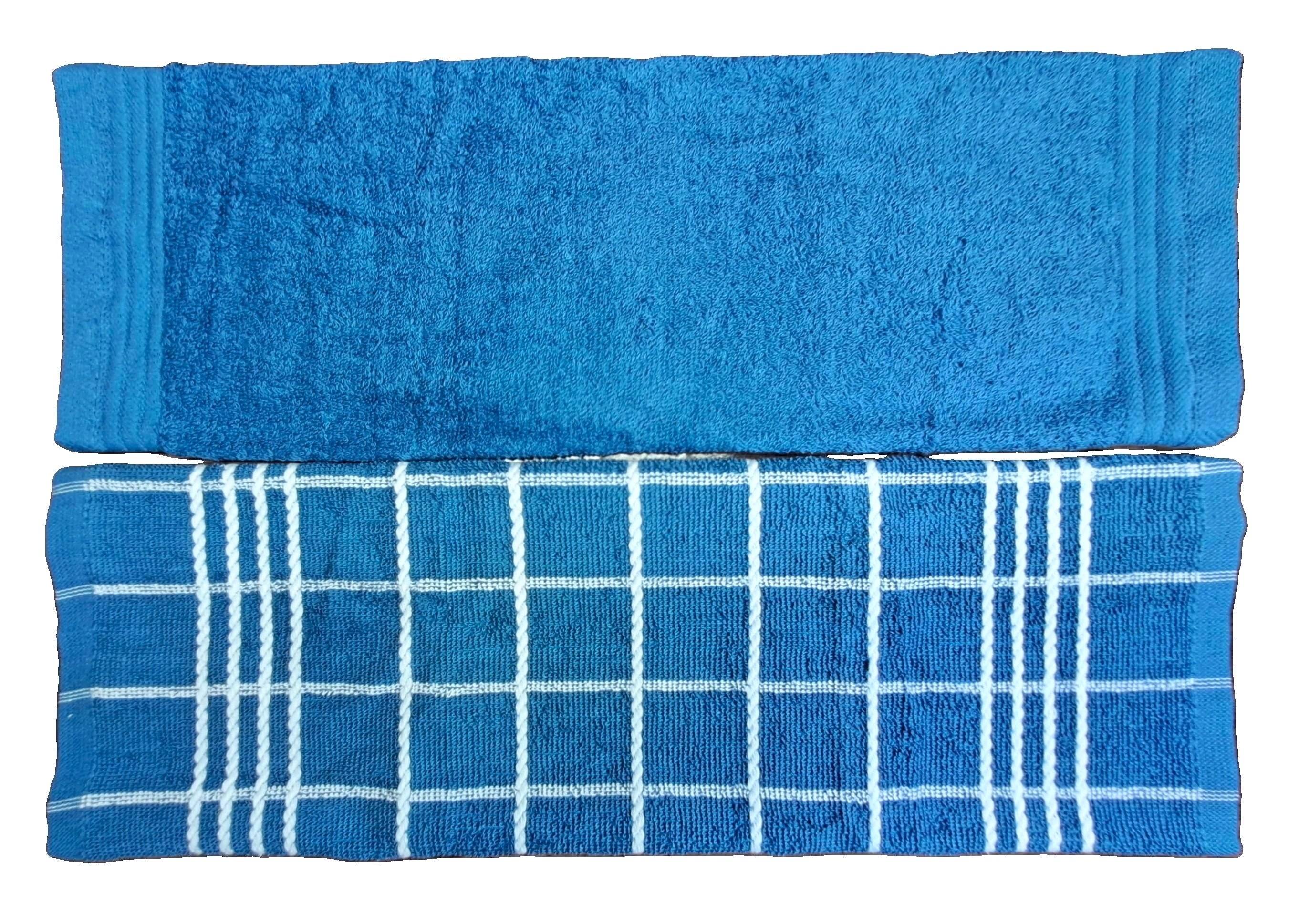 2-PCS Blue Kitchen Towels Set (01 Yarn Dyed Check Towel & 01 Plain Dyed Towel)