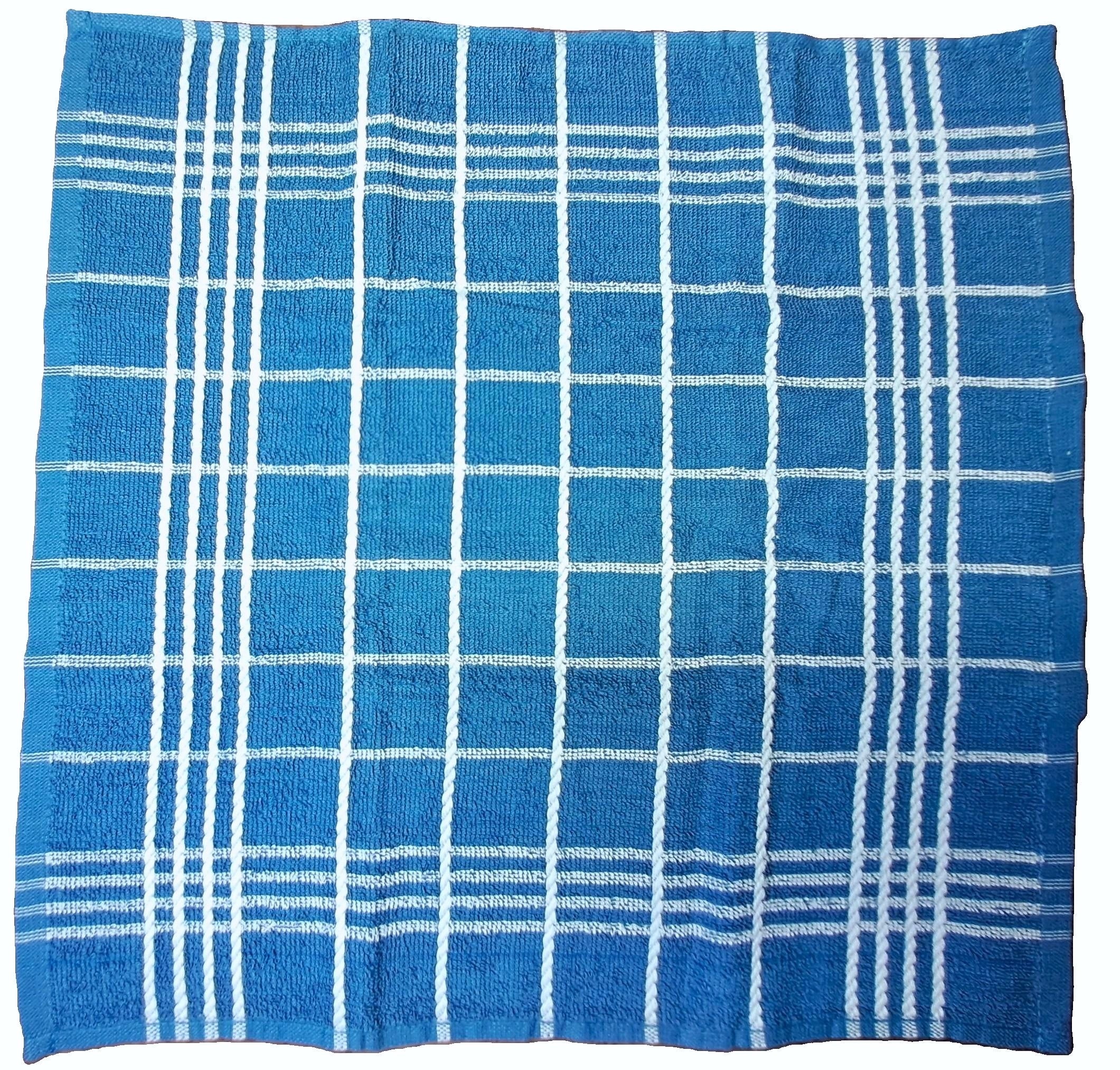 2-PCS Blue Kitchen Towels Set (01 Yarn Dyed Check Towel & 01 Plain Dyed Towel)