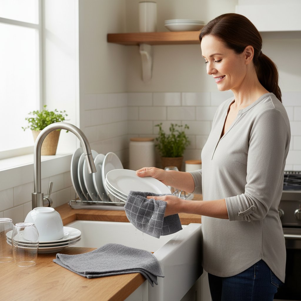 2-PCS Grey Kitchen Towels Set (01 Yarn Dyed Check Towel & 01 Plain Dyed Towel)