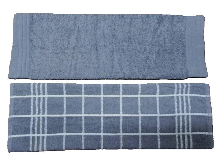 2-PCS Grey Kitchen Towels Set (01 Yarn Dyed Check Towel & 01 Plain Dyed Towel)