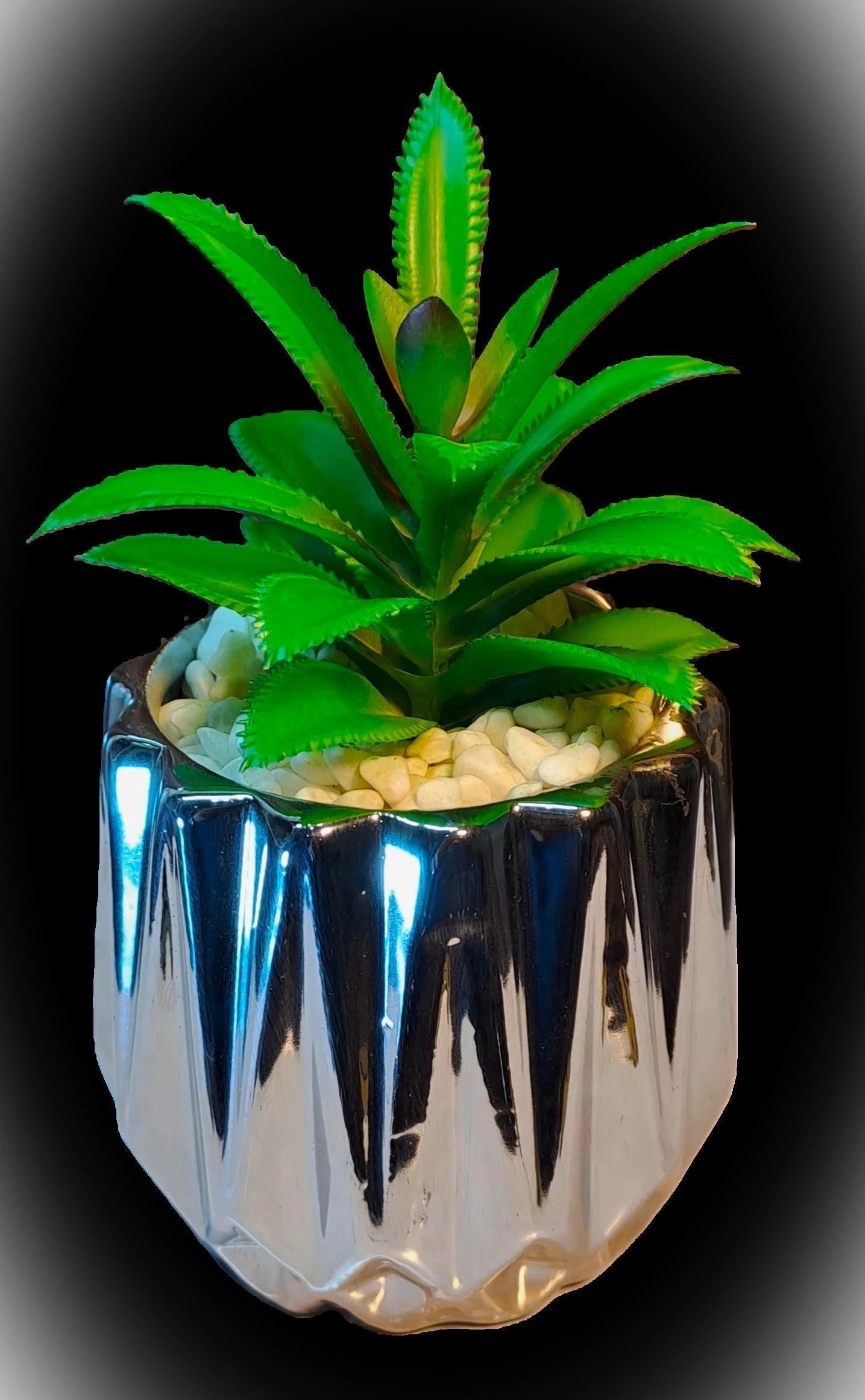 Silver Ceramic Pot with artificial Cactus Plant