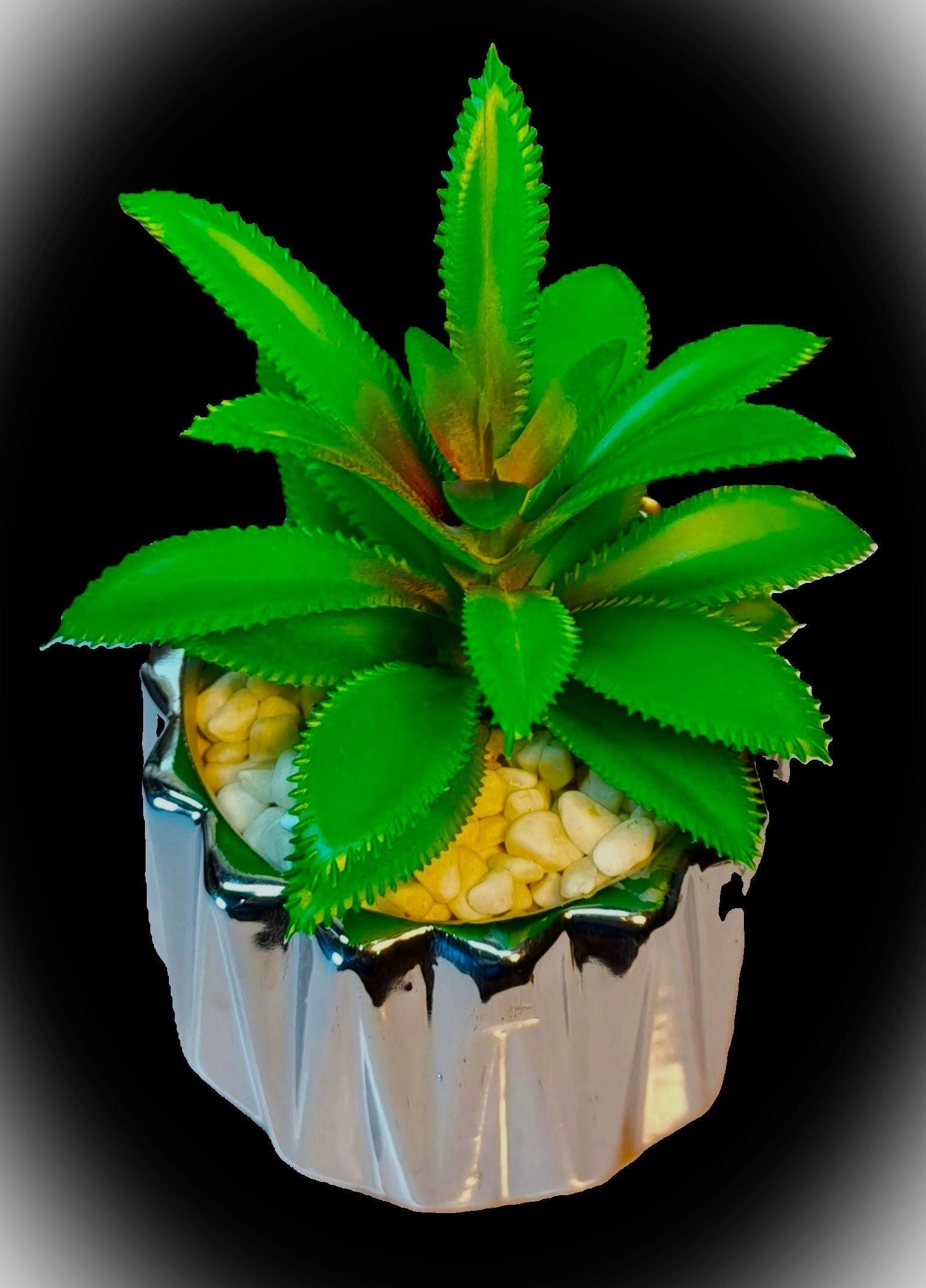 Silver Ceramic Pot with artificial Cactus Plant