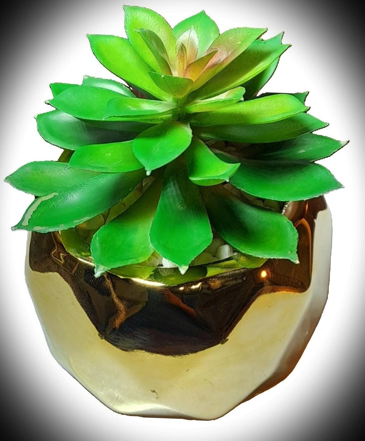 Golden Ceramic Pot with artificial Cactus Plant