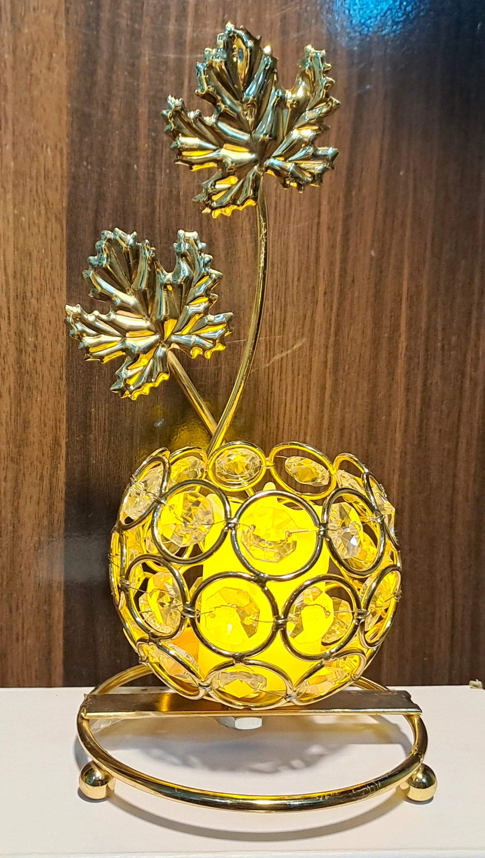 Golden Crystal Beaded Candle Holder (with LED Candle)