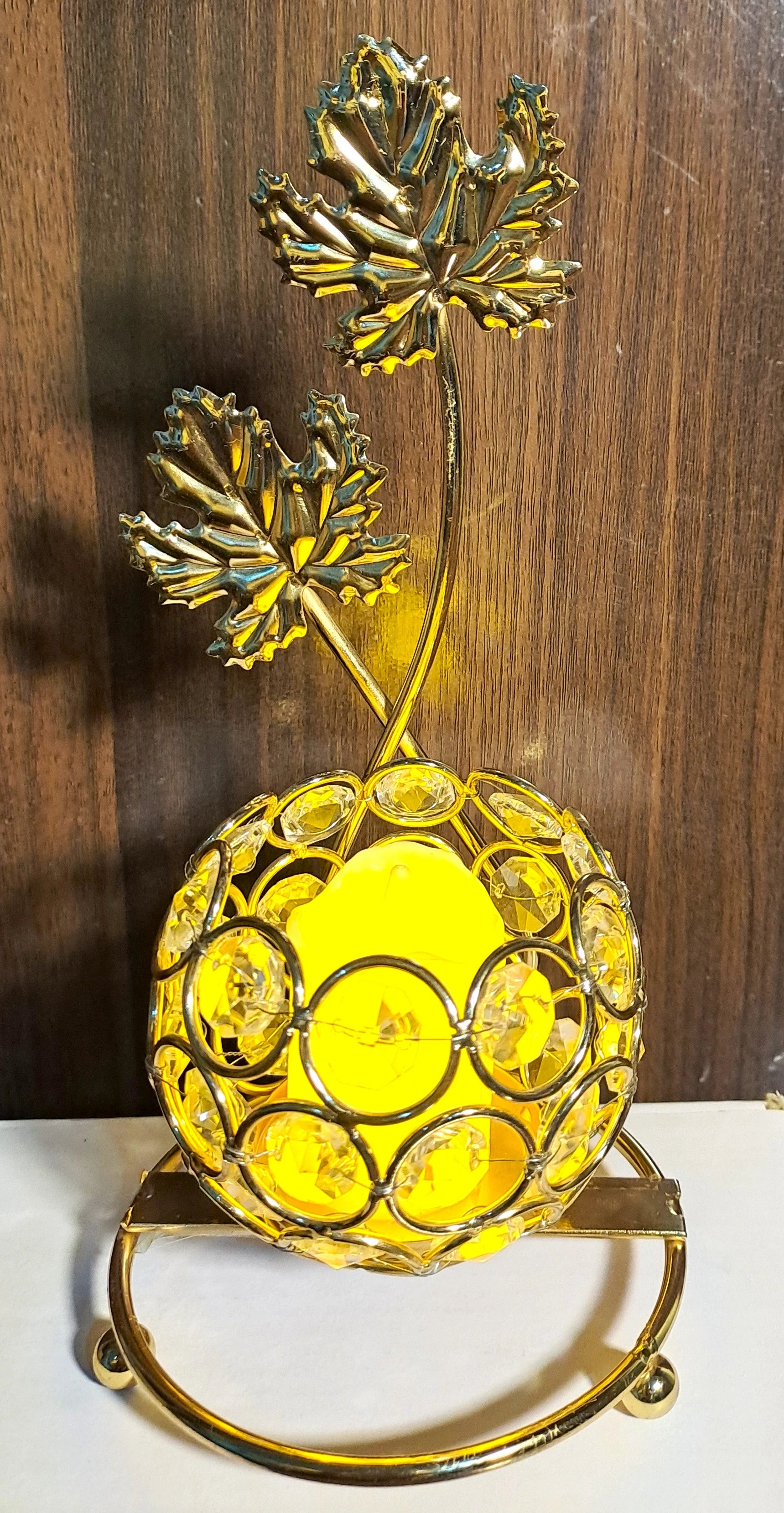 Golden Crystal Beaded Candle Holder (with LED Candle)