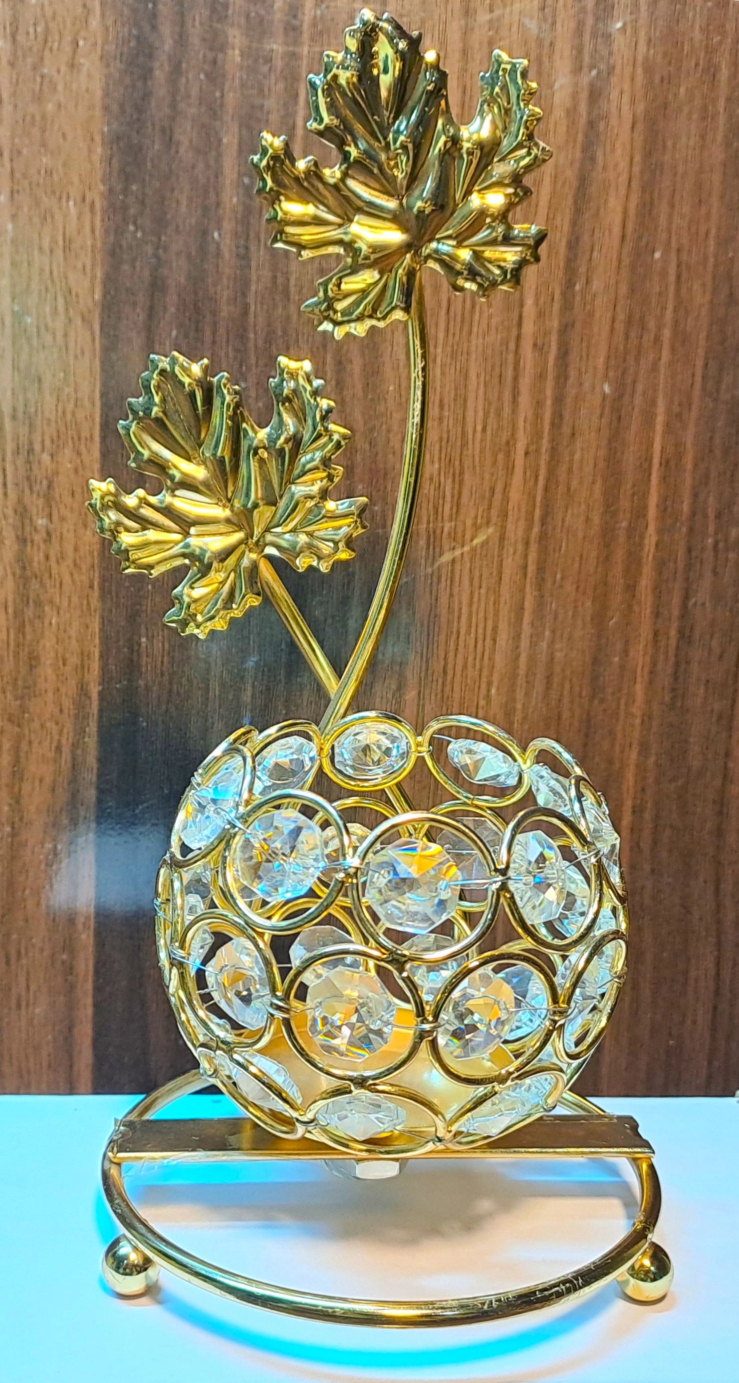 Golden Crystal Beaded Candle Holder (with LED Candle)