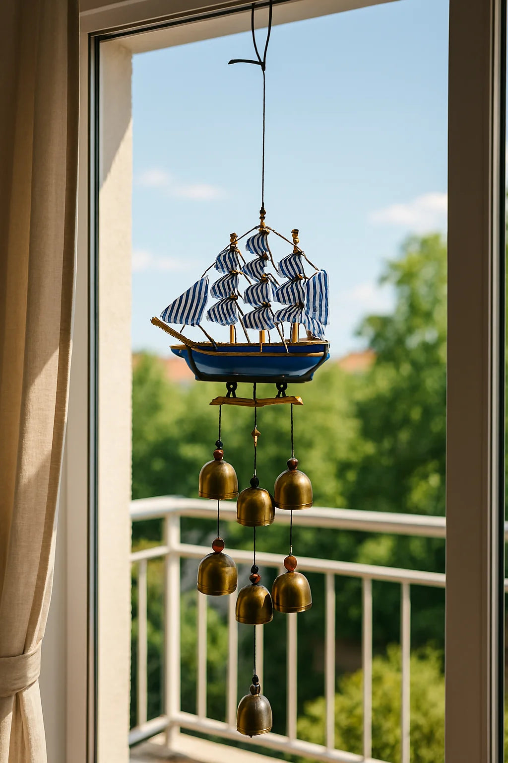 Elegent  Ship Model Wind Chime With Golden Bells