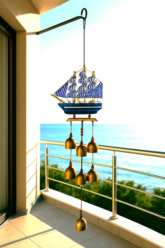 Elegent  Ship Model Wind Chime With Golden Bells