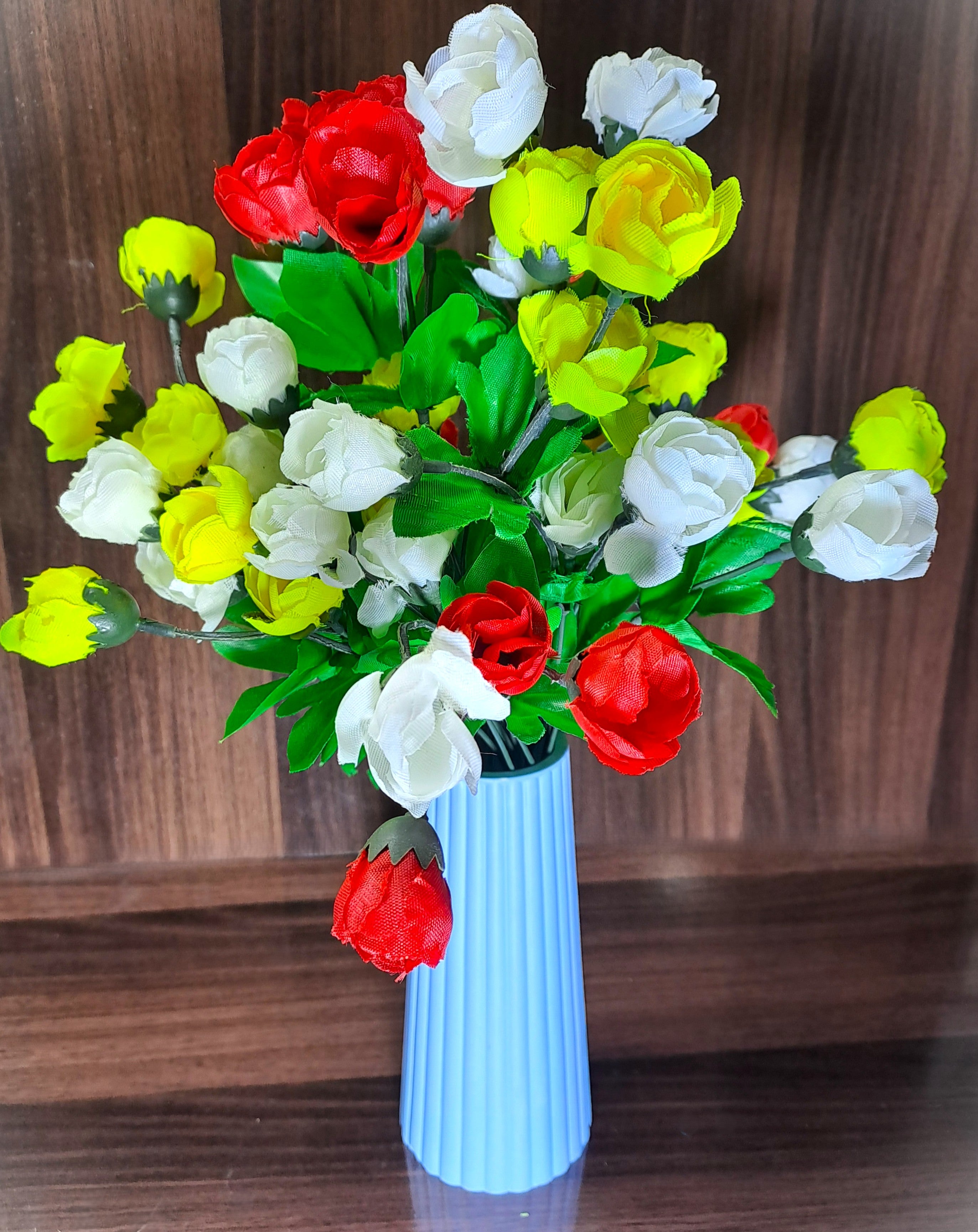 Aesthetic Ceramic Vase (Blue) with Bunch of Multi Colour flowers